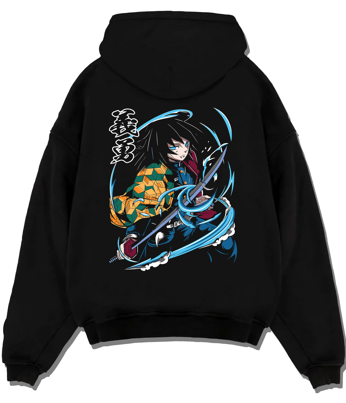 Black hoodie flat back view showing Giyu Tomioka from Demon Slayer: Water Breathing