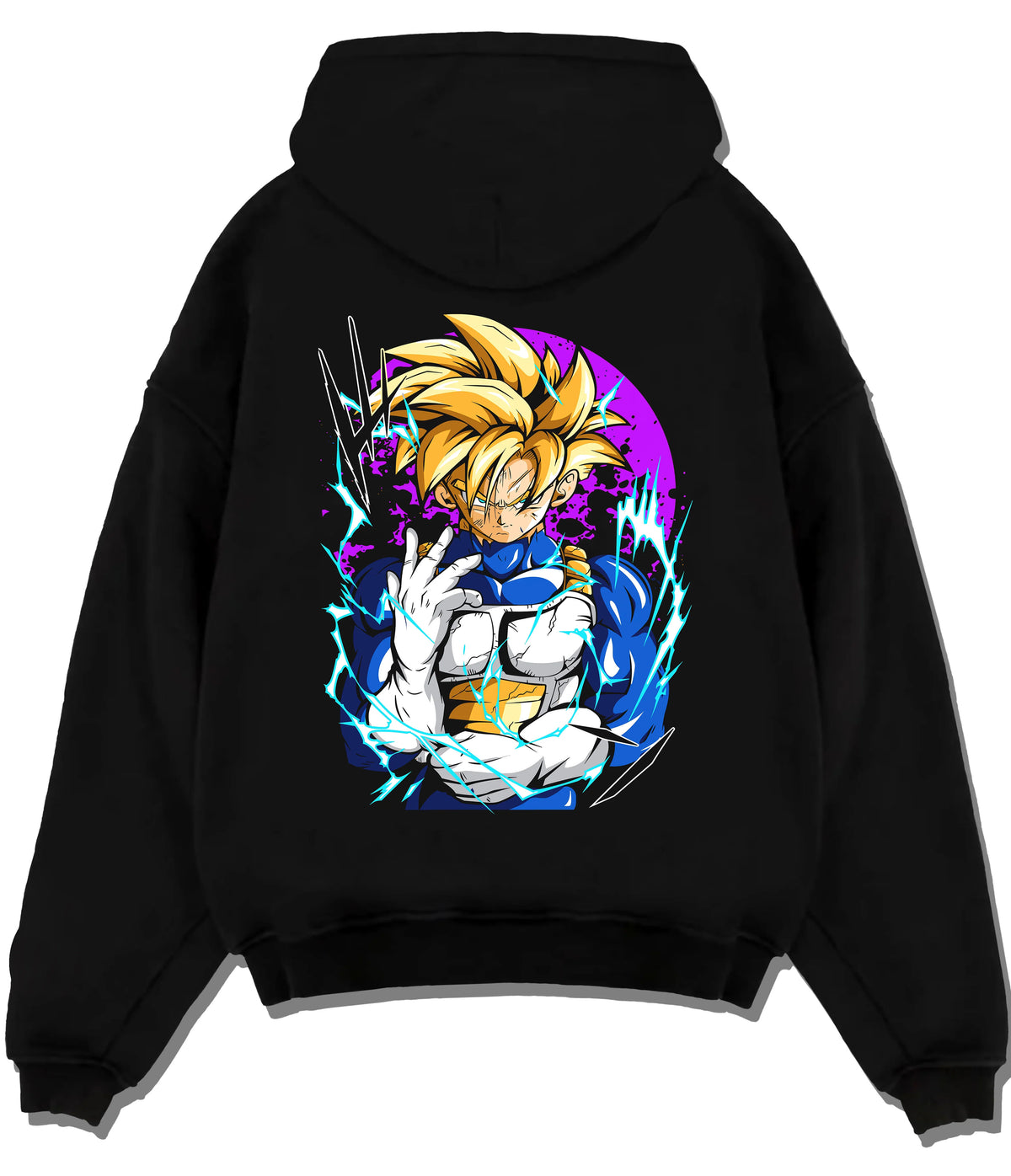 Black hoodie flat back view showing Gohan from Dragon Ball: Saiyan power portrait