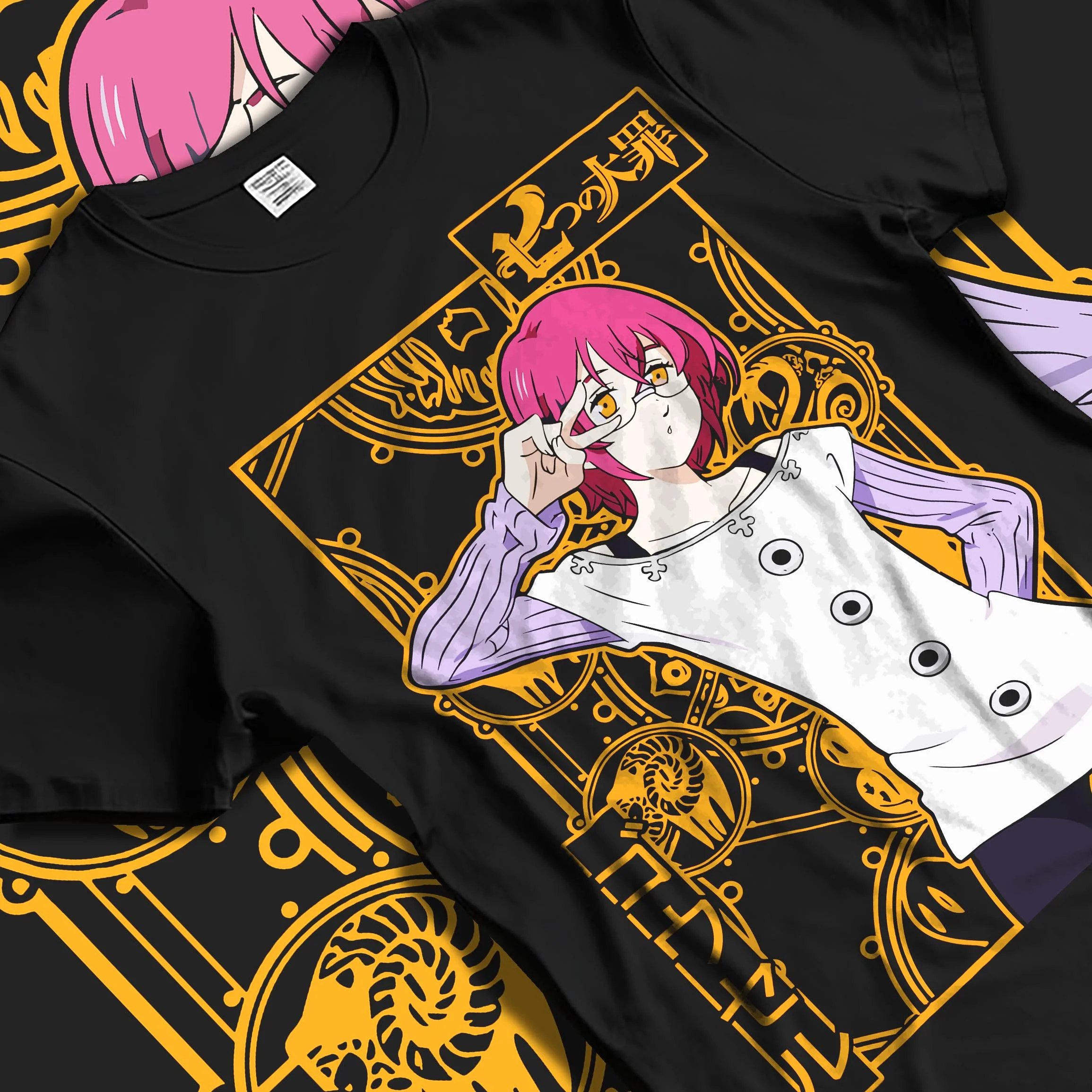 Black T-shirt laid flat with natural folds with Seven Deadly Sins Hoodie Gowther Sin of Lust Jumper graphic streetwear graphic.