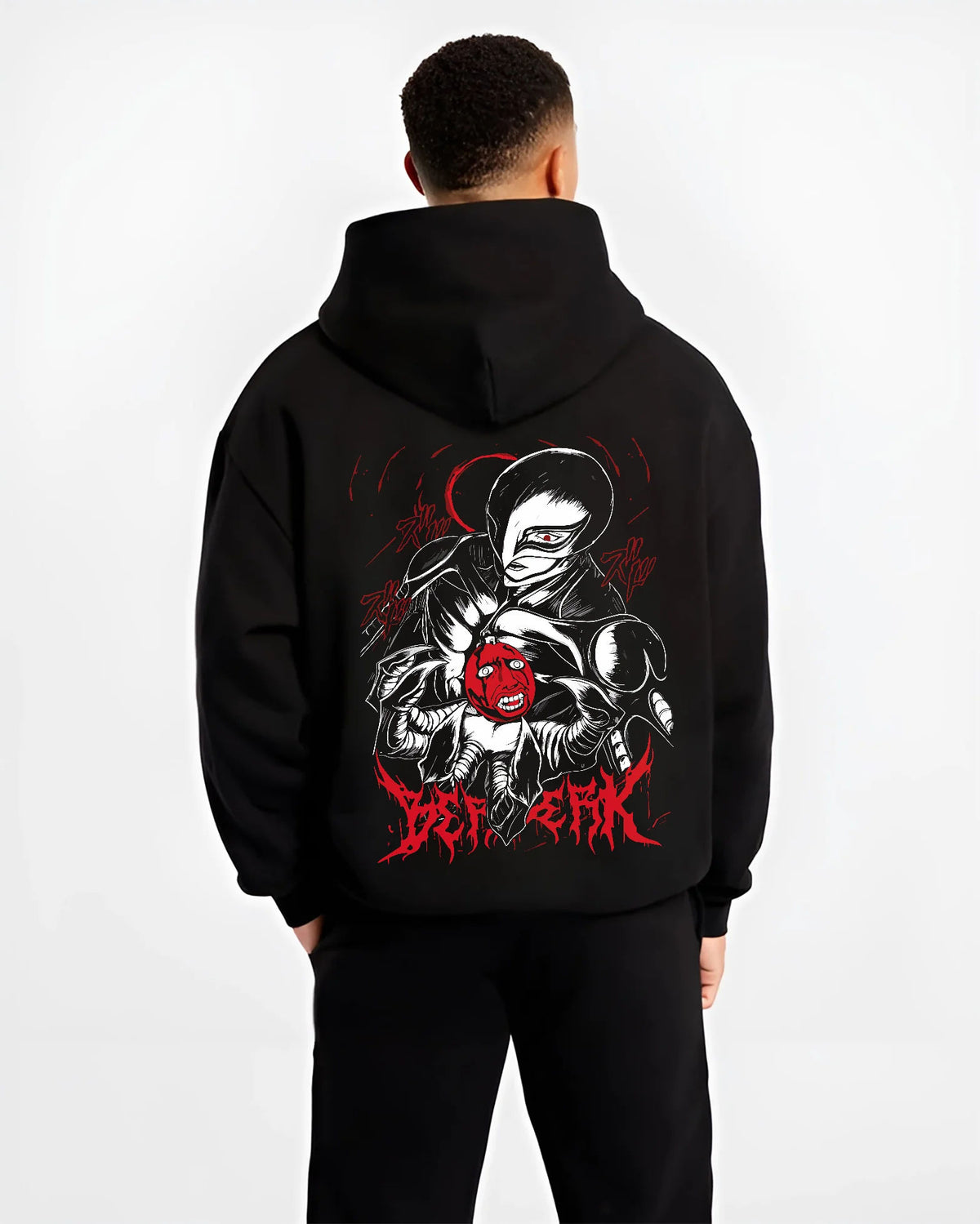 Black hoodie model back view showing Griffith / Femto from Berserk: dark figure ()