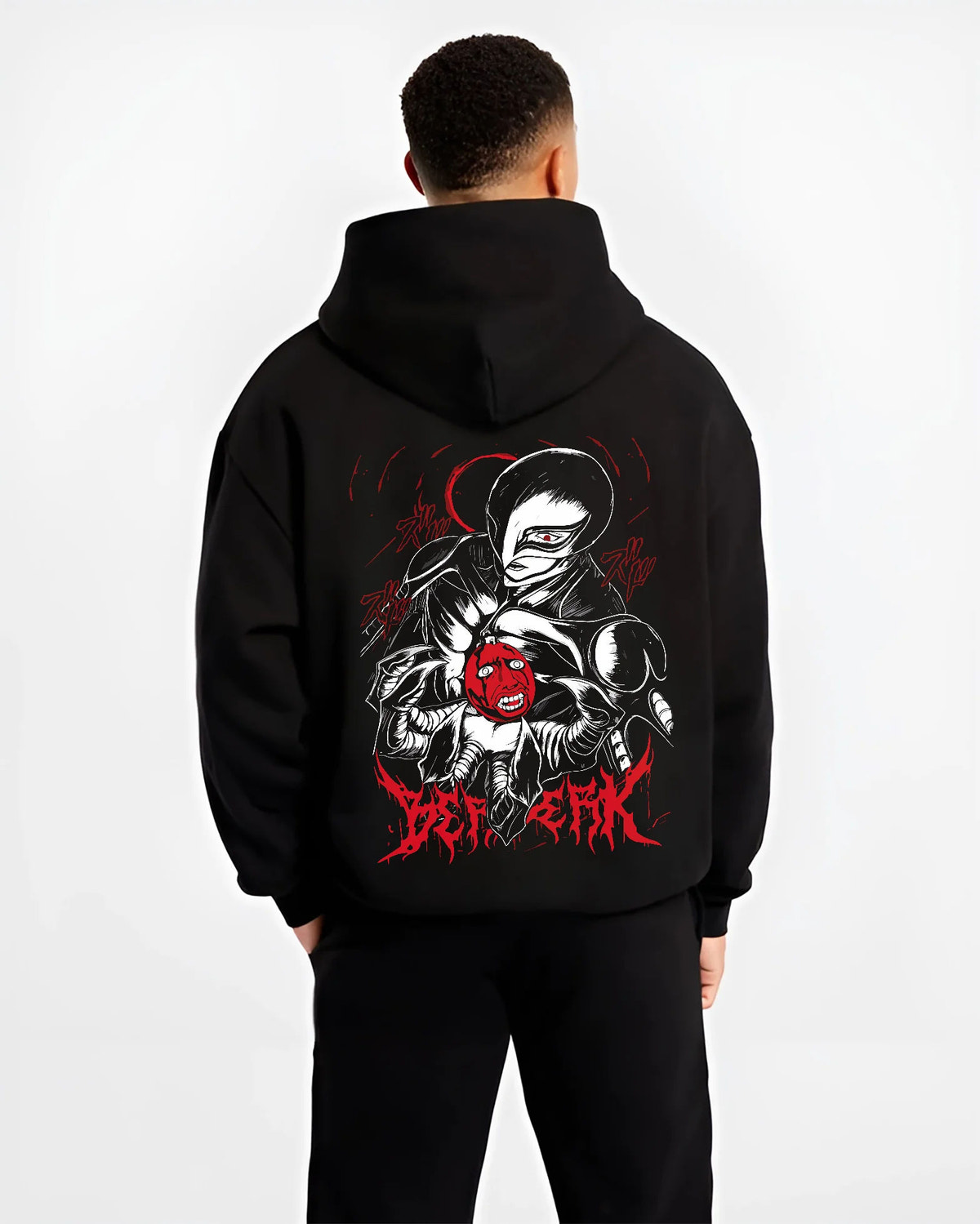 Black hoodie model back view showing Griffith / Femto from Berserk: dark figure ()