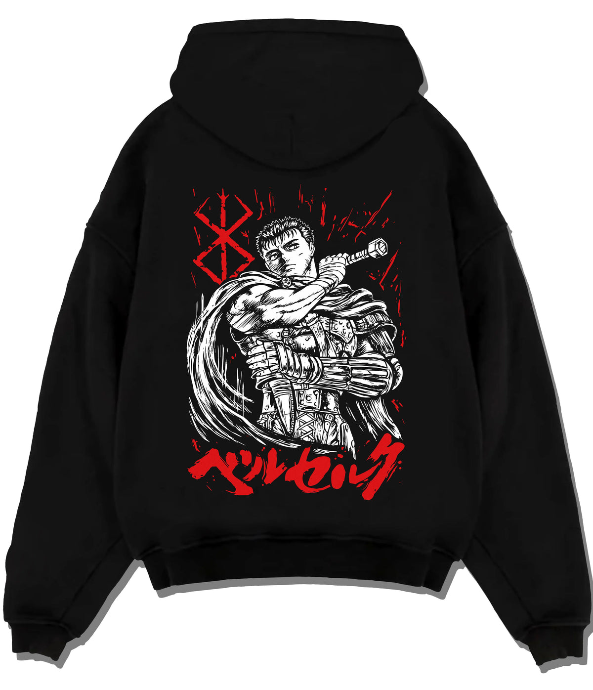 Black hoodie flat back view showing Guts from Berserk: Berserk manga swordsman