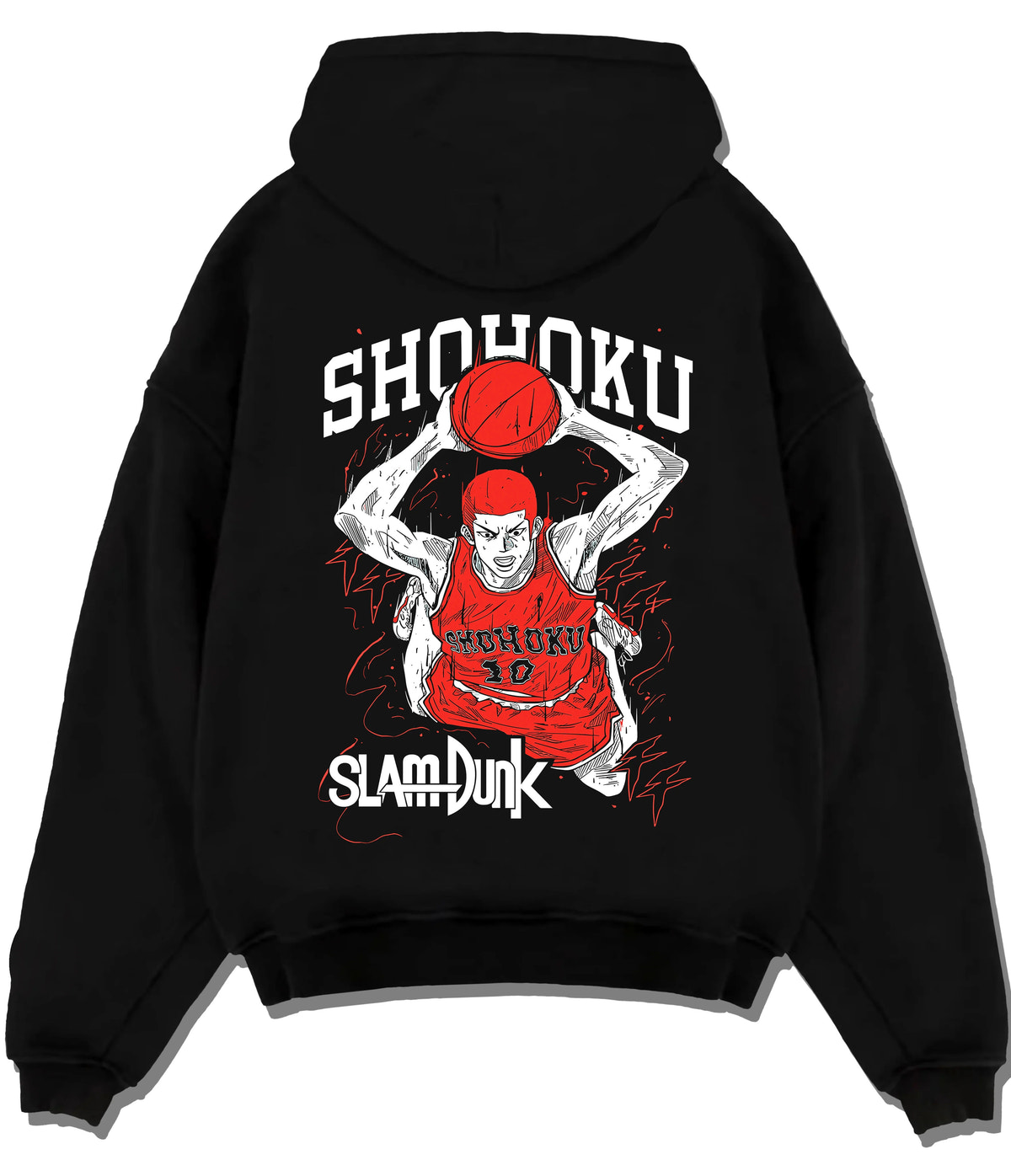 Black hoodie flat back view showing Hanamichi Sakuragi from Slam Dunk: Shohoku basketball poster