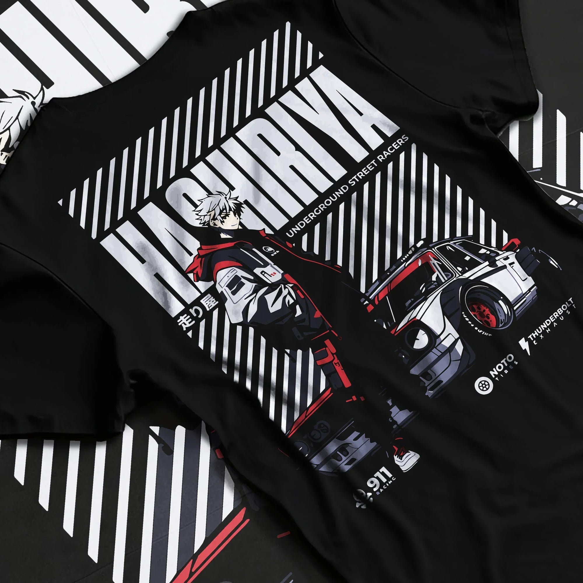 Black T-shirt laid flat with natural fabric folds, featuring rs racBlack T-shirt laid flat with natural fabricBlack T-shirt laid flat with natural fabric folds, featuring ACURA NSX turbo race street racing performance motorsport graphic.Black T-shirt laid flat with natural fabric folds, featuring Dodge Charger muscle retro racing street performance graphic. folds, featuring Volkswagen Beetle racing classic legend street performance graphic.e drift jdm tokyo street underground racing graphic.