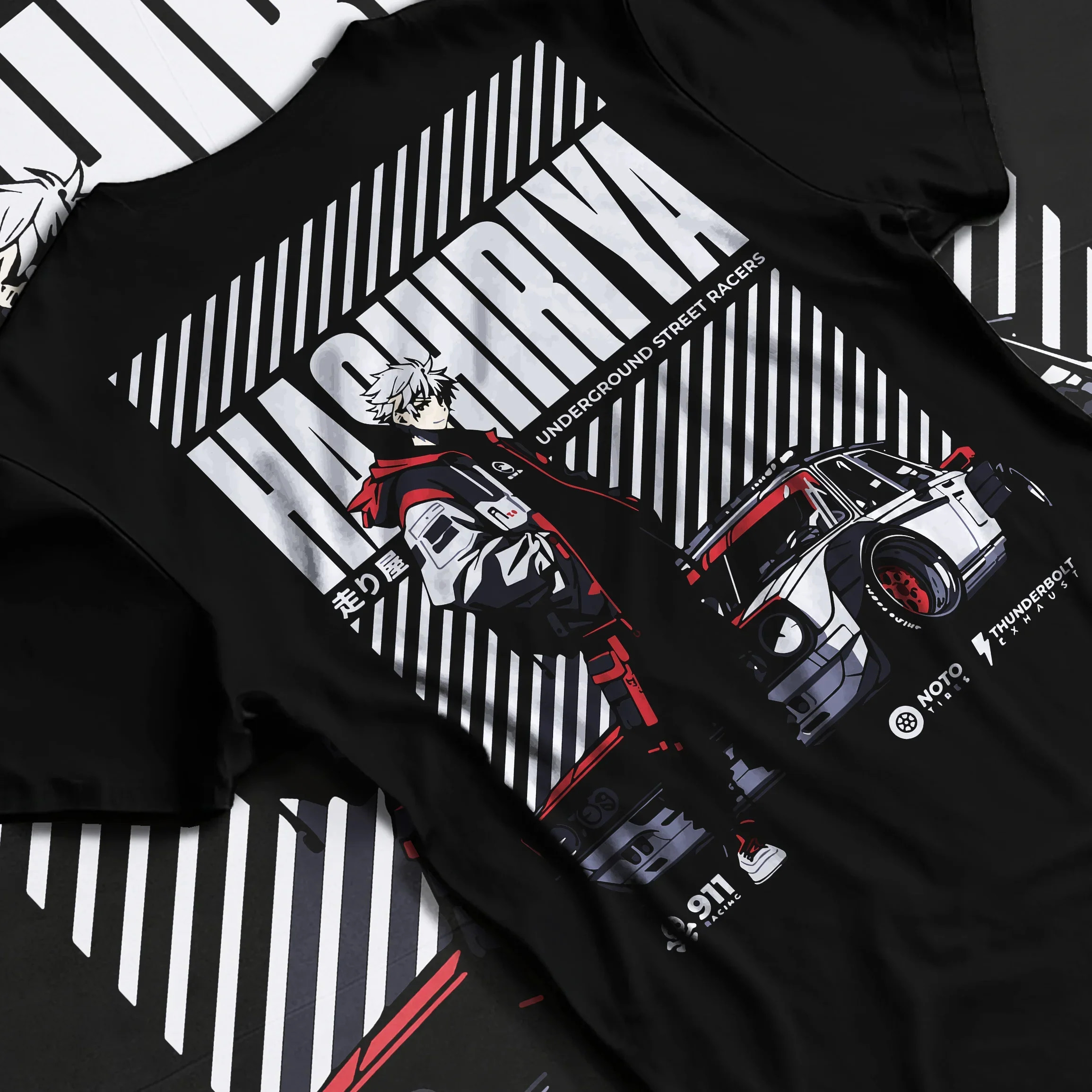 Black T-shirt laid flat with natural fabric folds, featuring rs racBlack T-shirt laid flat with natural fabricBlack T-shirt laid flat with natural fabric folds, featuring ACURA NSX turbo race street racing performance motorsport graphic.Black T-shirt laid flat with natural fabric folds, featuring Dodge Charger muscle retro racing street performance graphic. folds, featuring Volkswagen Beetle racing classic legend street performance graphic.e drift jdm tokyo street underground racing graphic.
