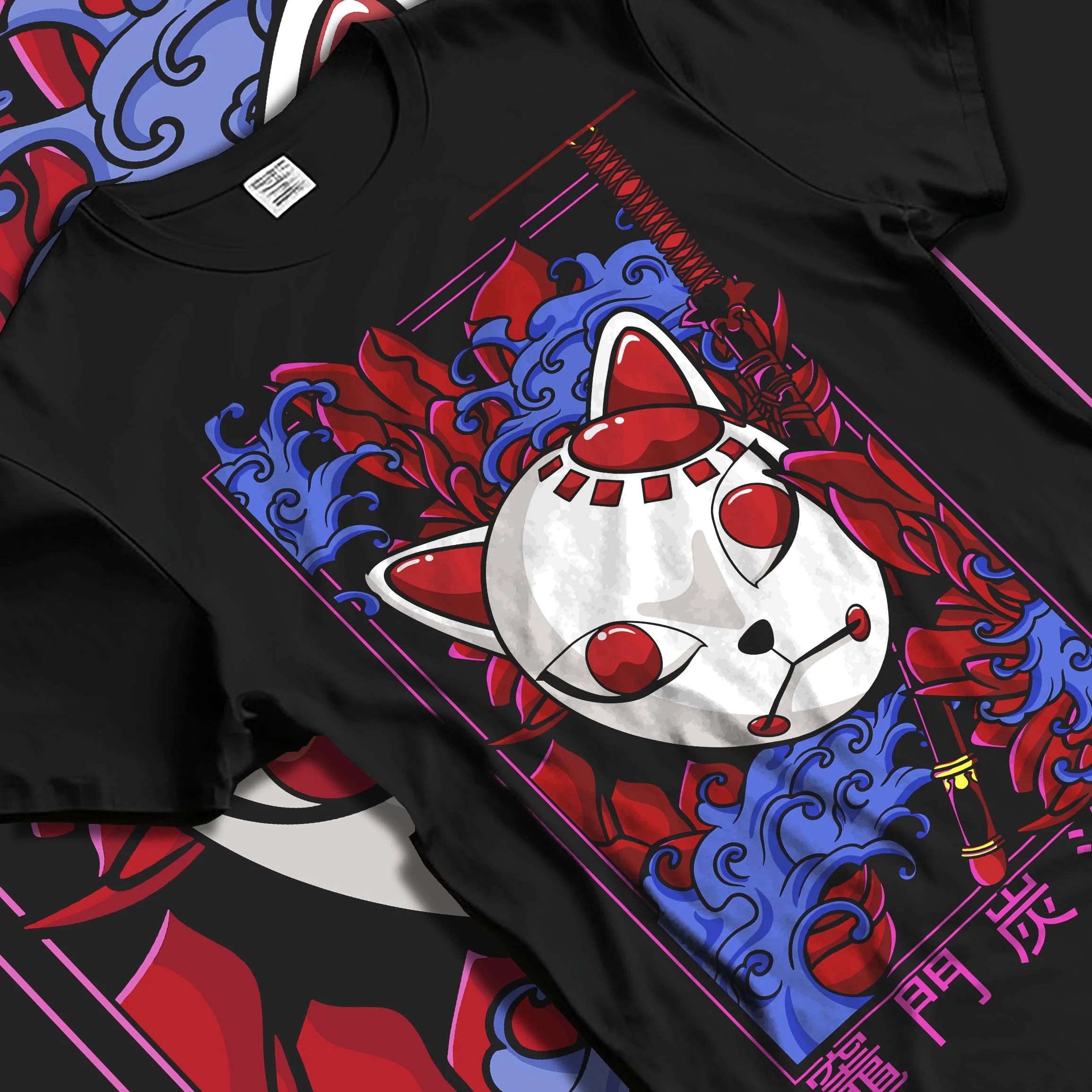 Black T-shirt laid flat with natural folds with Demon Slayer Hoodie Hashira Training Group Roster graphic bold anime graphic.