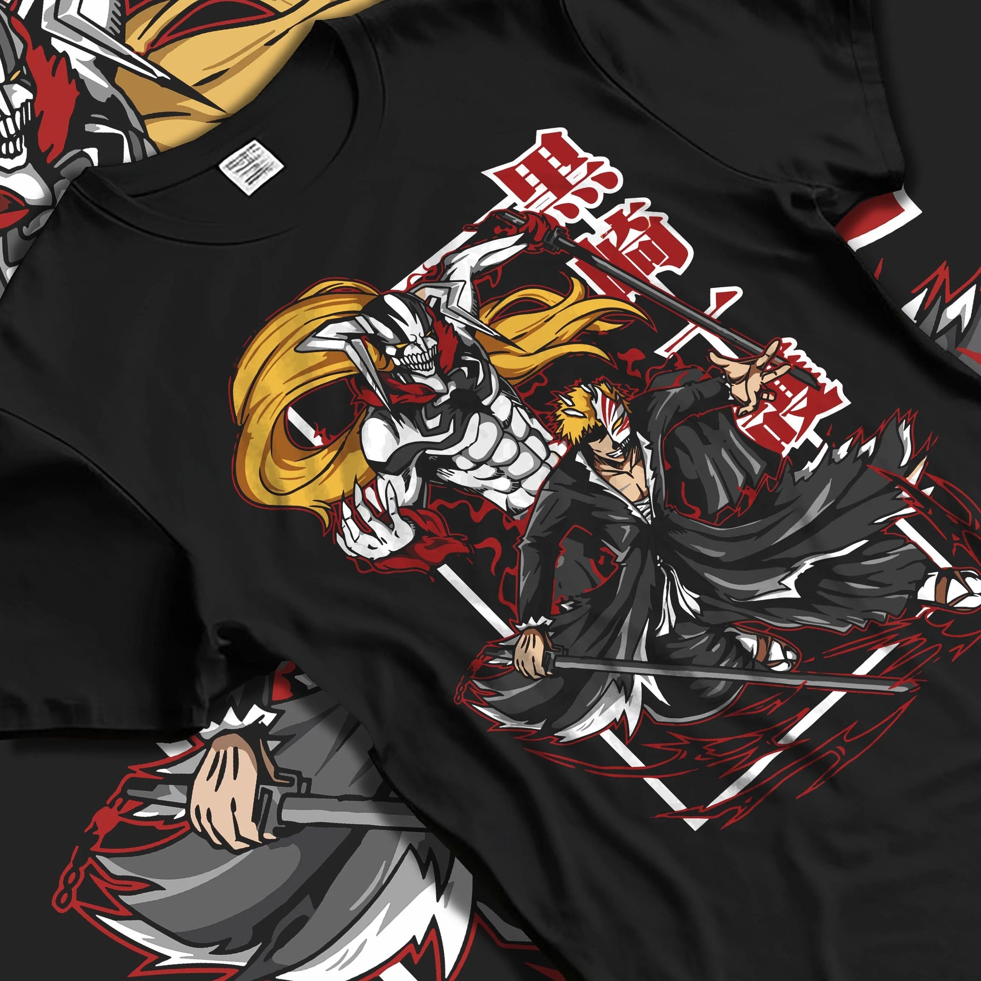 Black T-shirt laid flat with natural folds with Bleach Hoodie Espada Grimmjow Fierce Panther Rage graphic streetwear graphic.