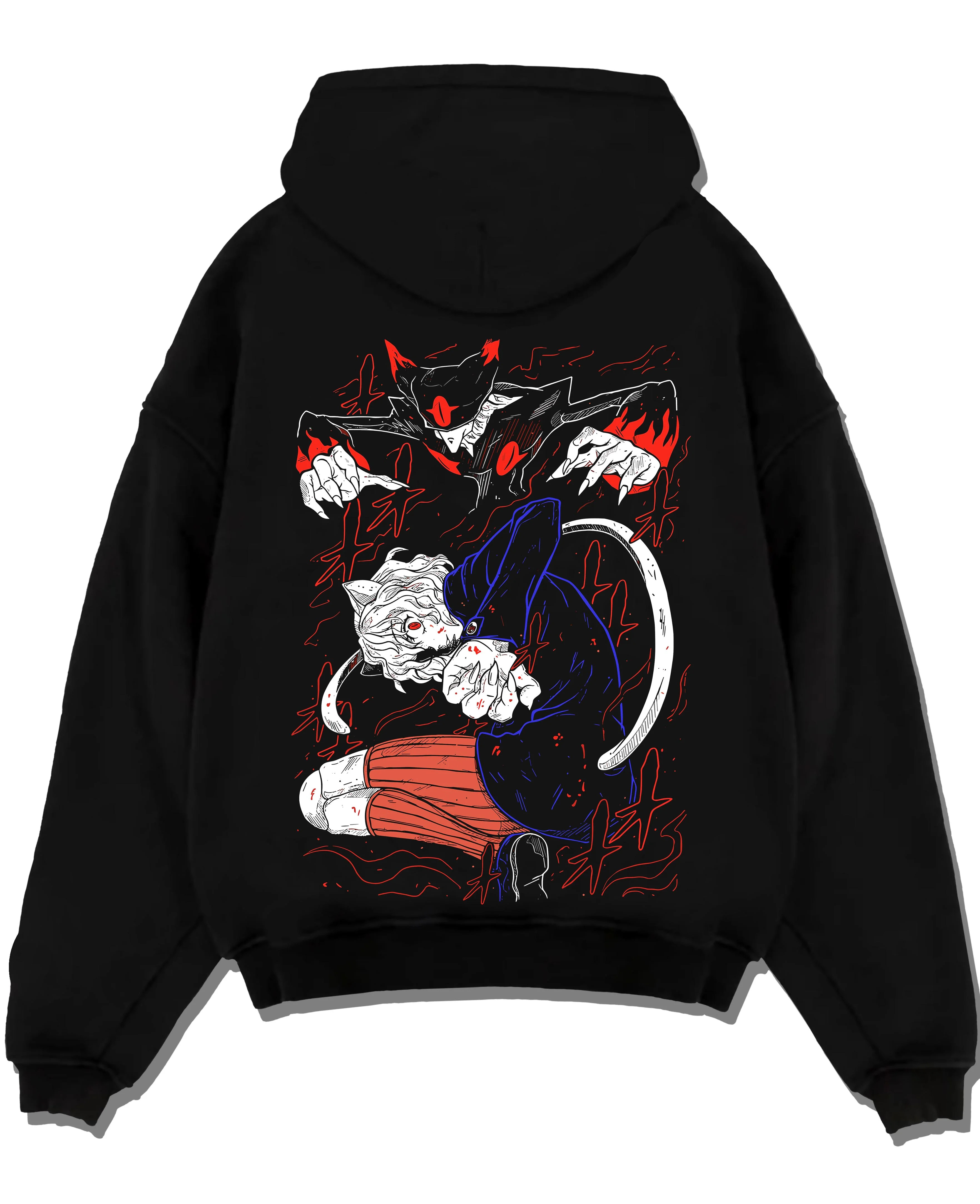 Black pullover hoodie laid flat with Hunter x Hunter Hoodie Killua Zoldyck Lightning Jumper graphic premium wear.