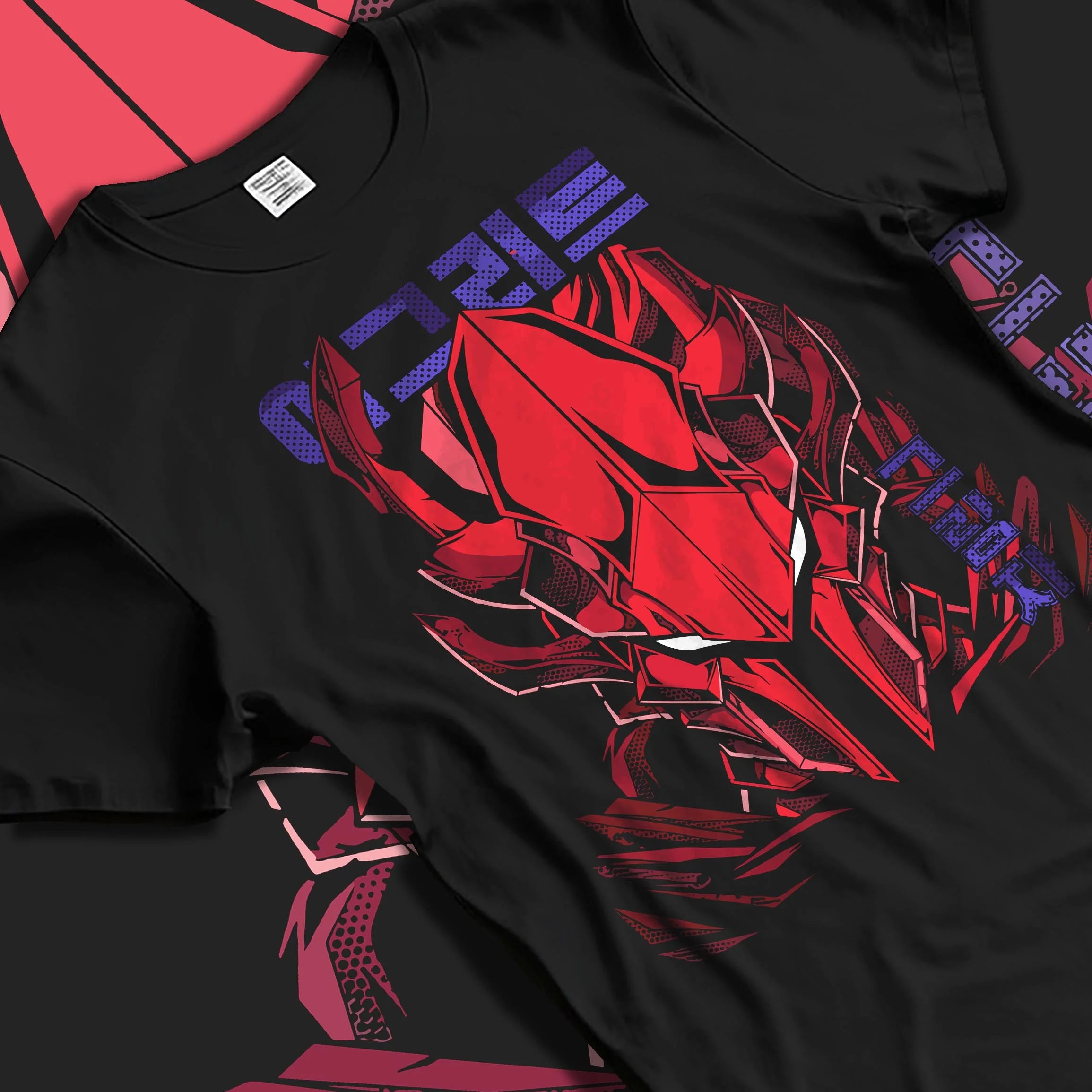 Black T-shirt laid flat with natural folds with Solo Leveling Hoodie Igris Armored Power Jumper graphic streetwear graphic.