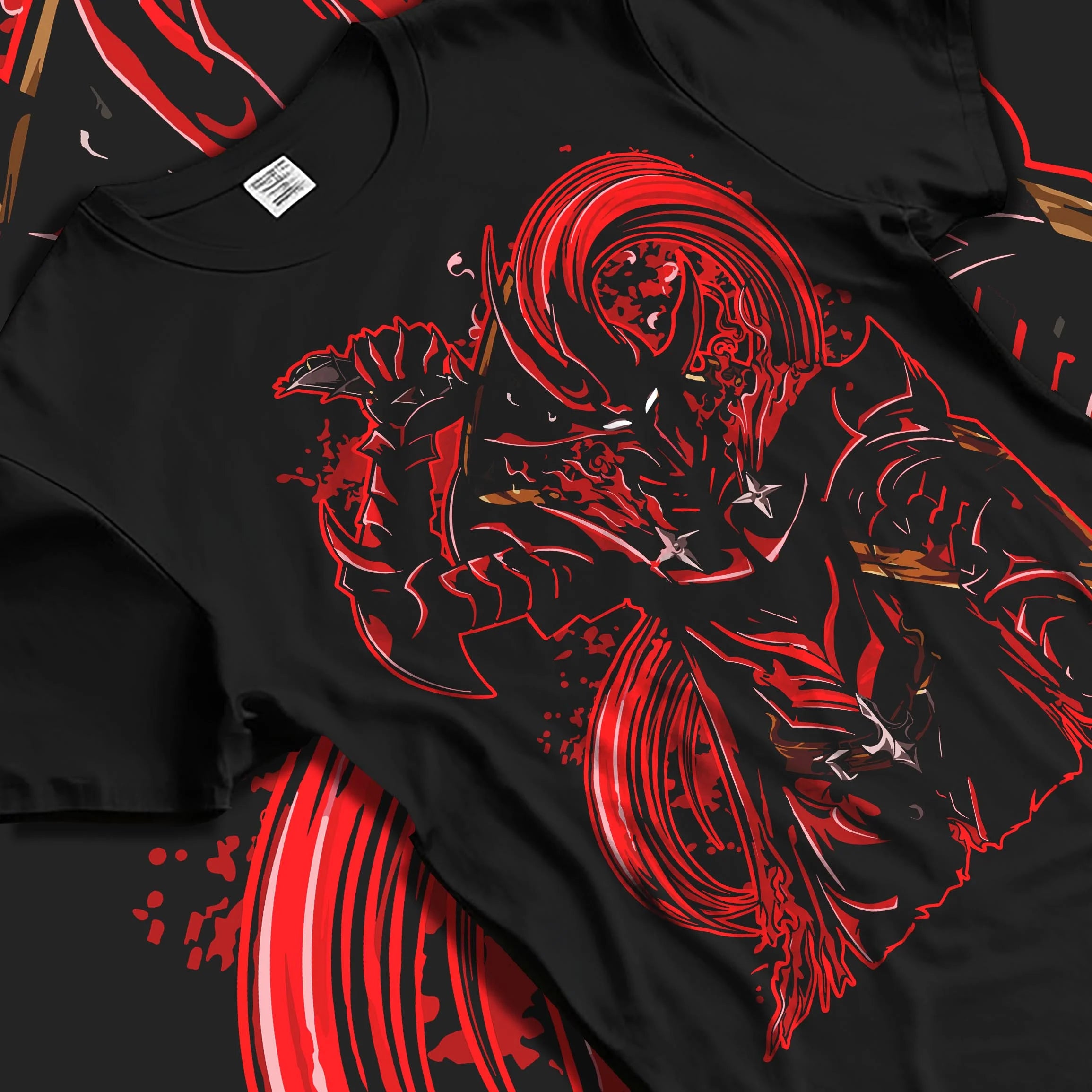 Black T-shirt laid flat with natural folds with Solo Leveling Hoodie Igris Dark Commander Jumper graphic premium wear.