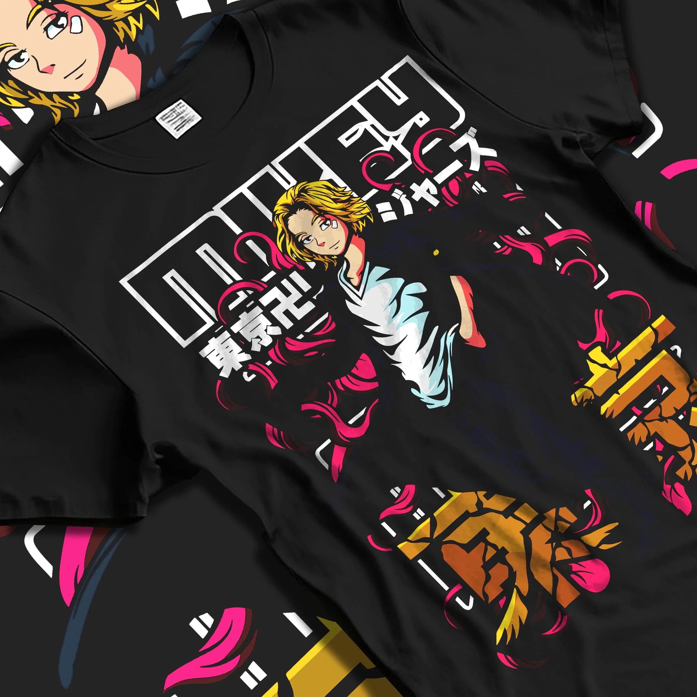 Black T-shirt laid flat with natural folds with Tokyo Revengers Hoodie Manjiro Sano Draken Jumper graphic premium wear.