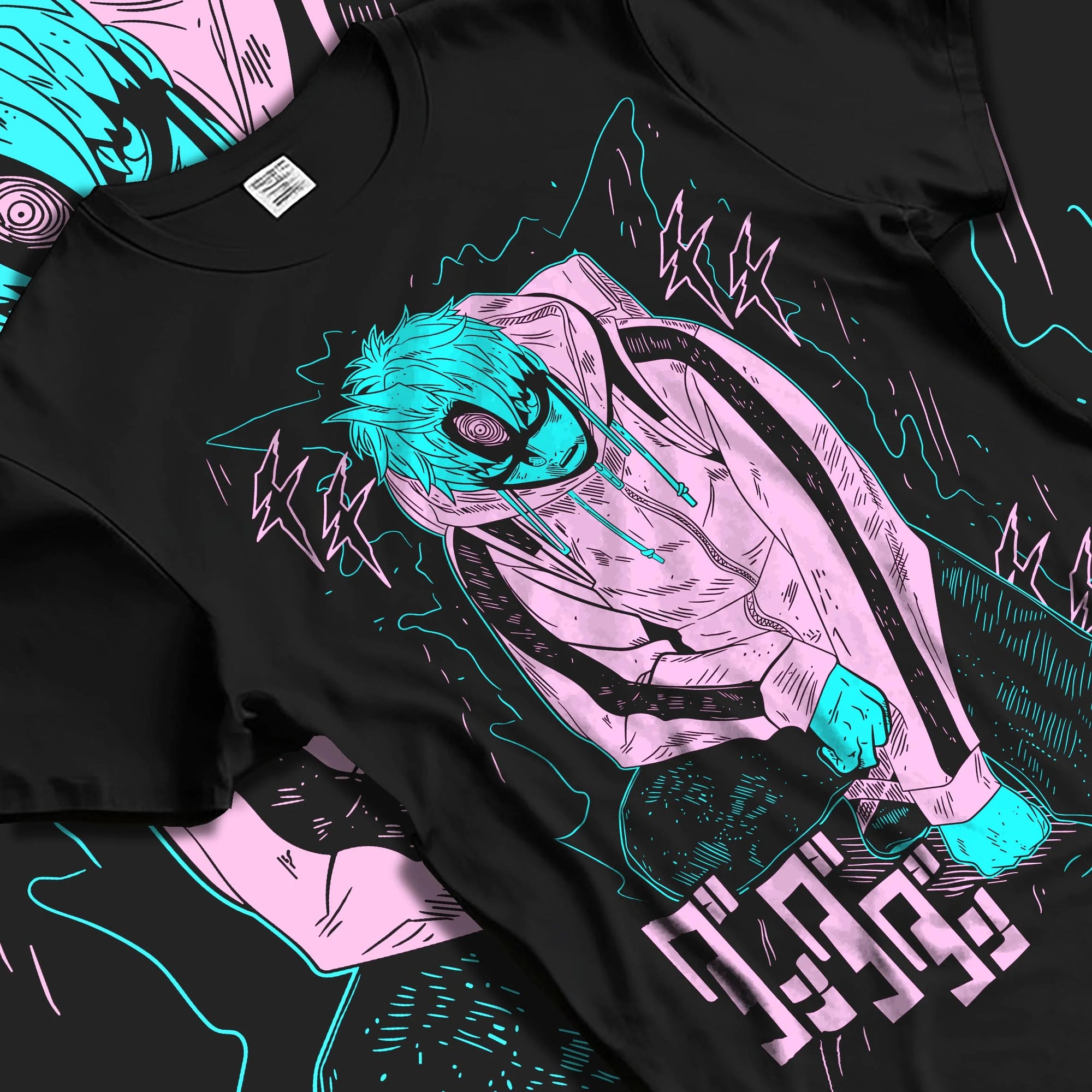 Black T-shirt laid flat with natural folds with Naruto Hoodie Jiraiya Sage Mode Summon Jumper graphic bold anime graphic.