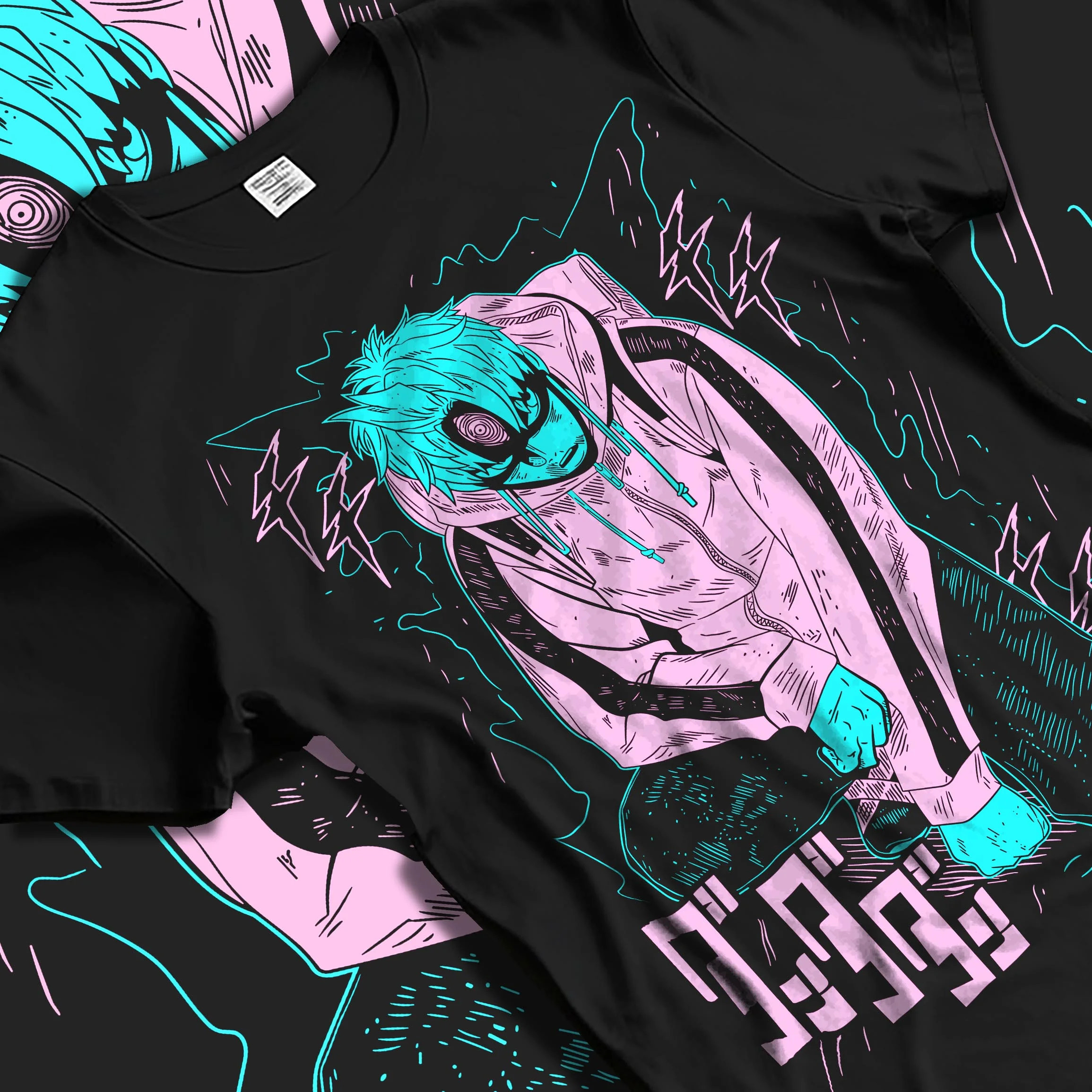 Black T-shirt laid flat with natural folds with Naruto Hoodie Jiraiya Sage Mode Summon Jumper graphic bold anime graphic.