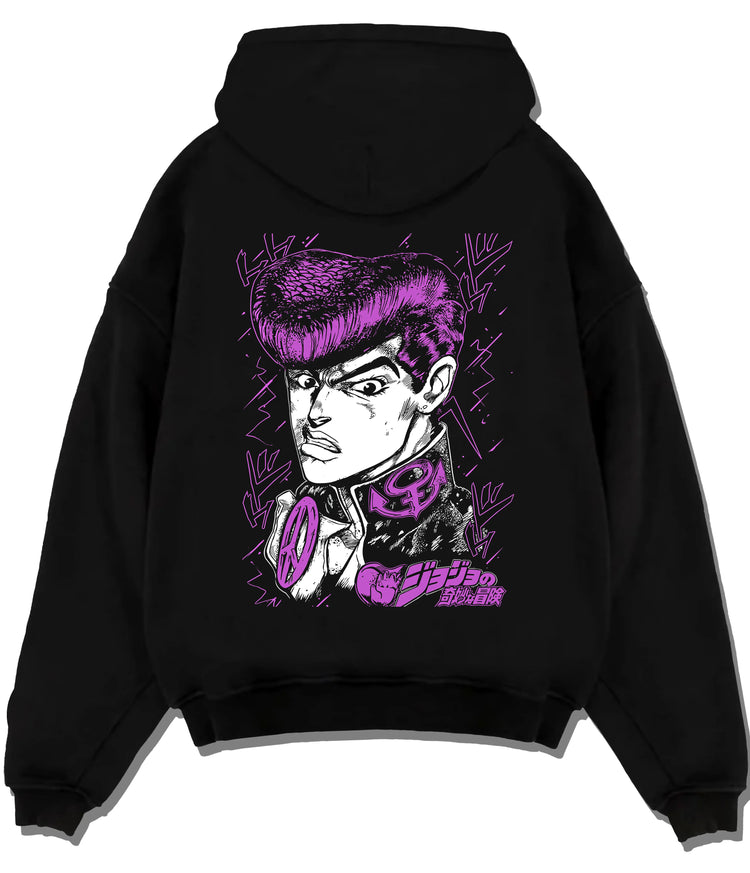 Black hoodie flat back view showing Josuke Higashikata from JoJo’s Bizarre Adventure: JoJo diamond is unbreakable portrait