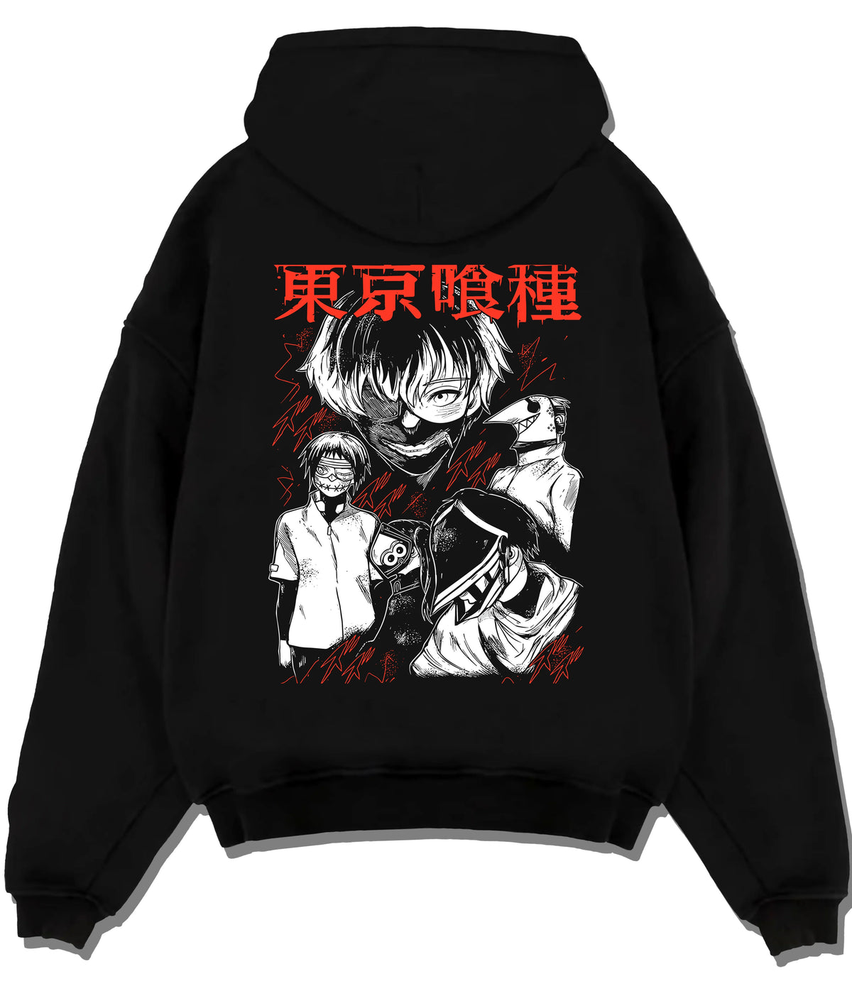 Black hoodie flat back view showing Ken Kaneki from Tokyo Ghoul: ghoul fight dual-character poster