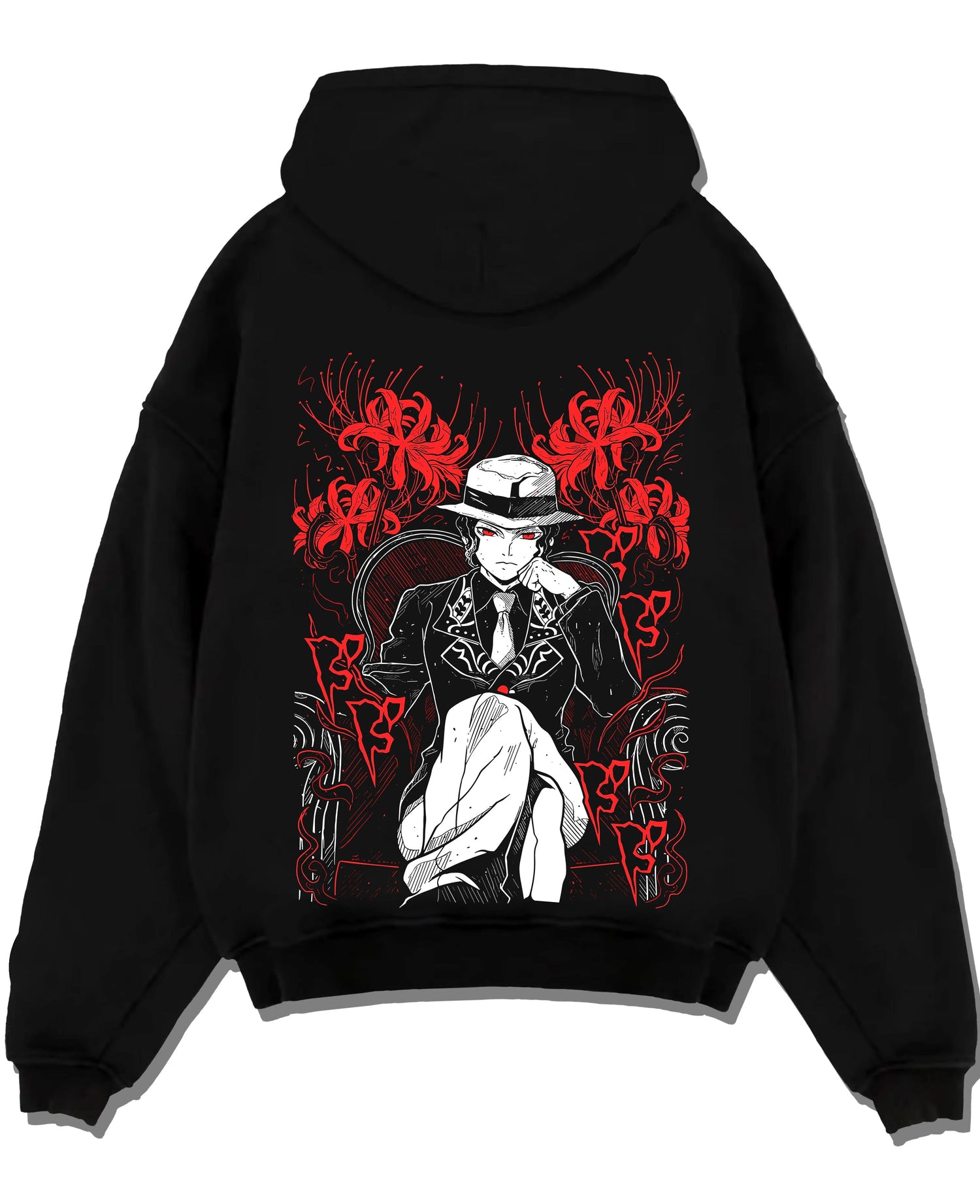 Black pullover hoodie laid flat with King Hoodie One Piece Celestial Dragon Pirate Design graphic King themed artwork.