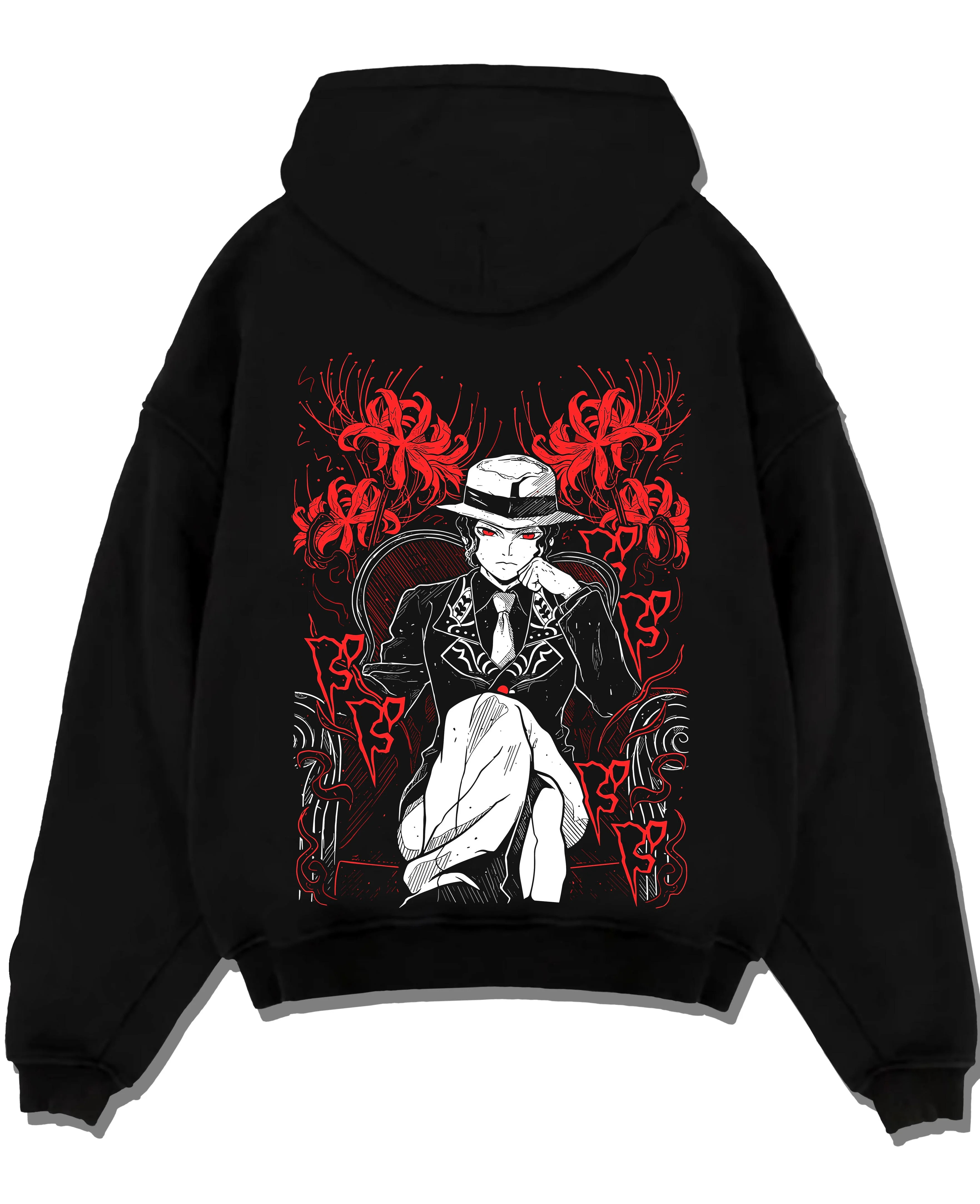Black pullover hoodie laid flat with King Hoodie One Piece Celestial Dragon Pirate Design graphic King themed artwork.