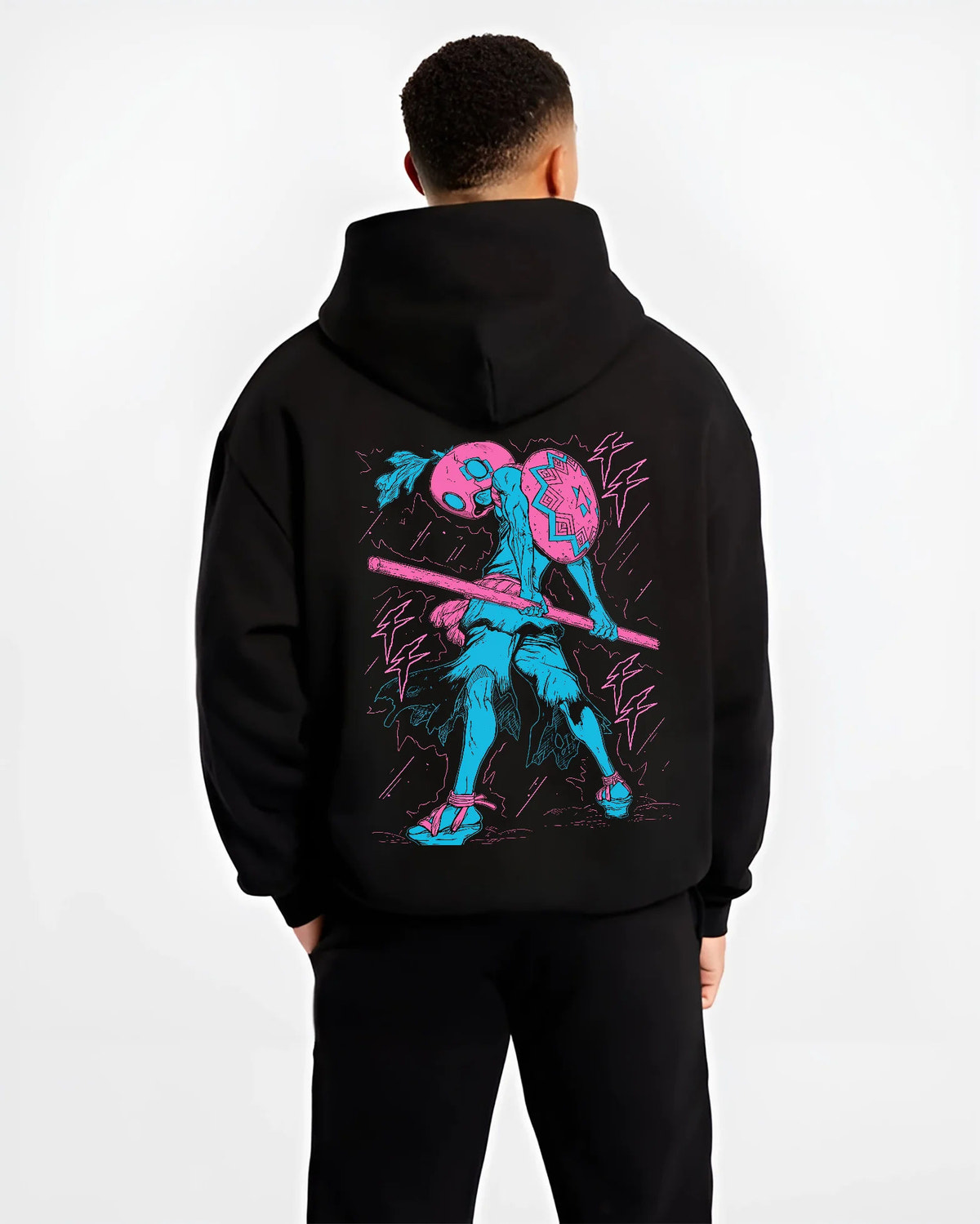 Suika holding a staff from Dr Stone, Kingdom of Science on hoodie model back view