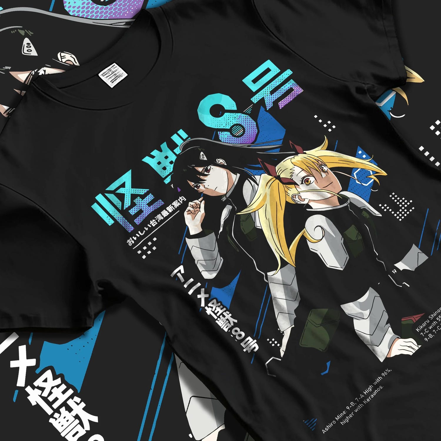 Black T-shirt laid flat with natural folds with Kaiju No. 8 Hoodie Defense Force Team Stance graphic streetwear graphic.