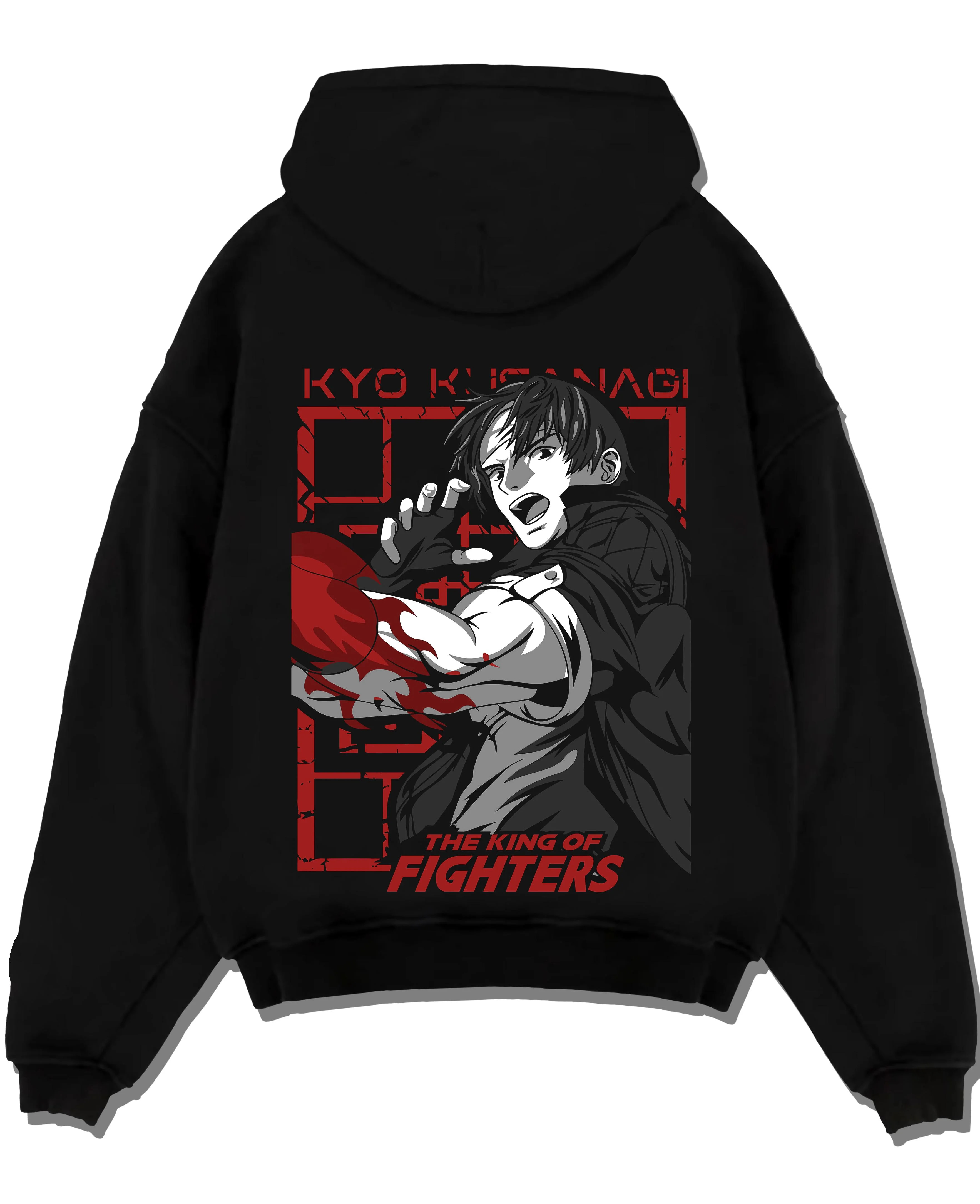 Black pullover hoodie laid flat with King of Fighters Hoodie Ryo Sakazaki Fighting Stance graphic streetwear graphic.
