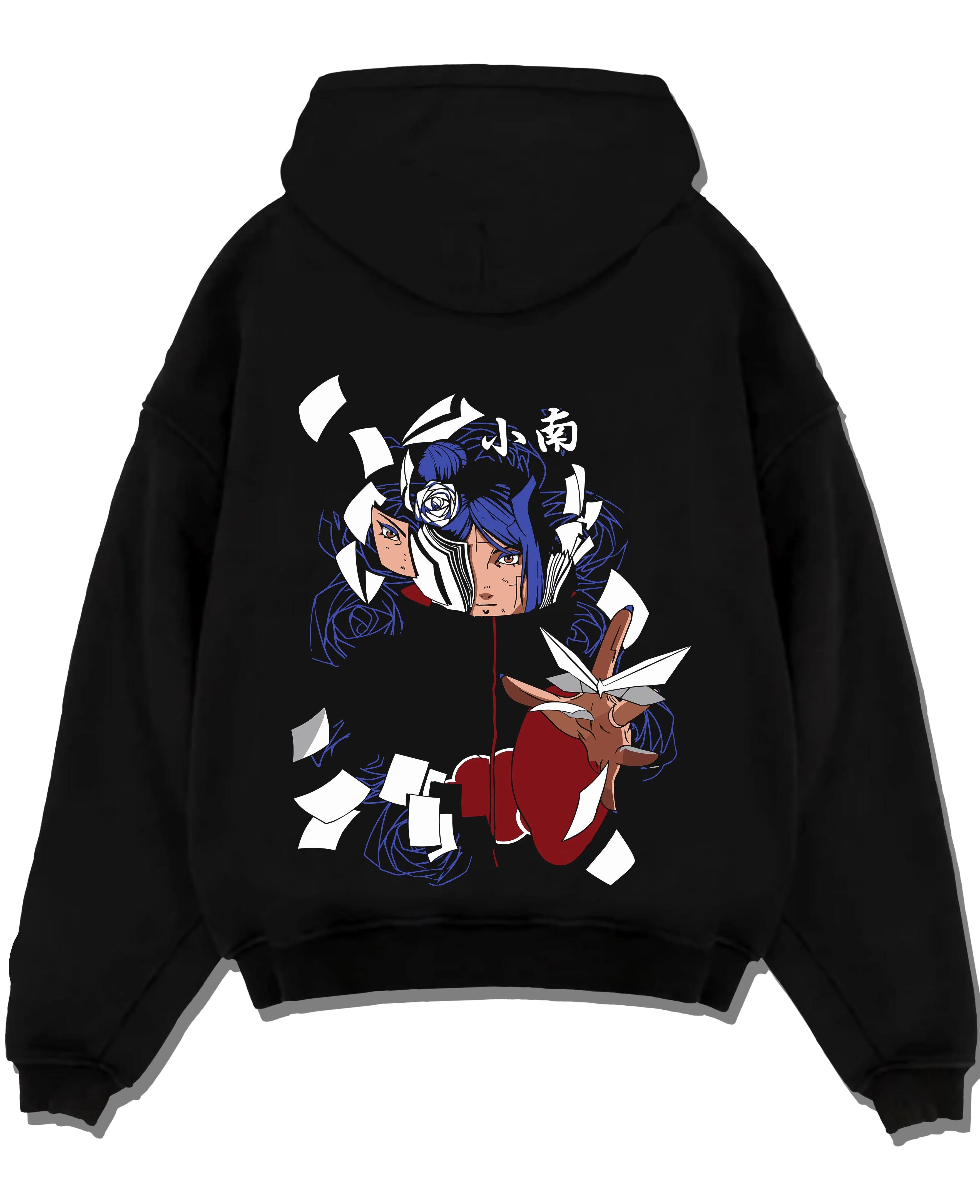 Black pullover hoodie laid flat with Chainsaw Man Hoodie Aki Hayakawa Curse Devil Contract graphic streetwear graphic.