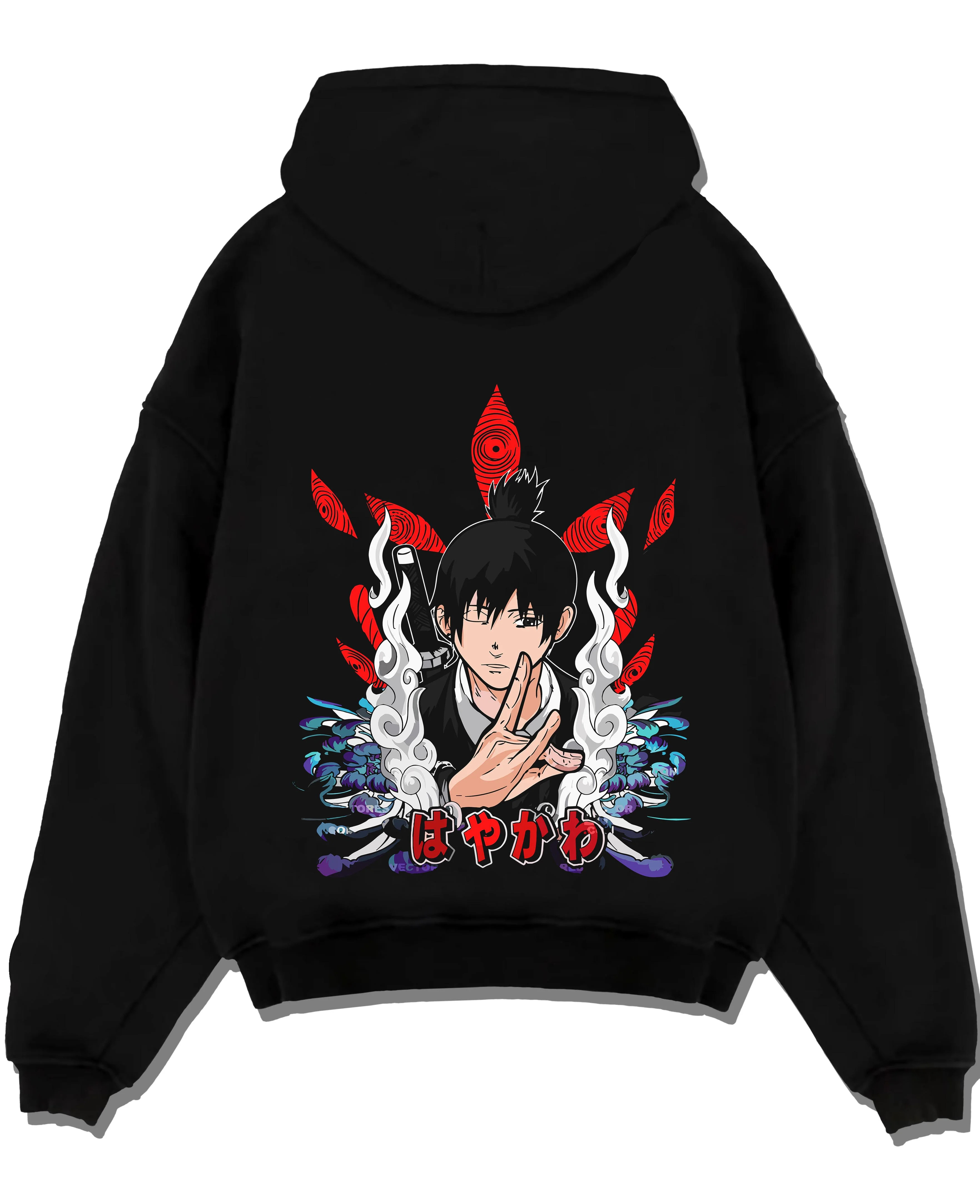 Black pullover hoodie laid flat with Chainsaw Man Hoodie Aki Hayakawa Fiery Devil Contract graphic streetwear graphic.