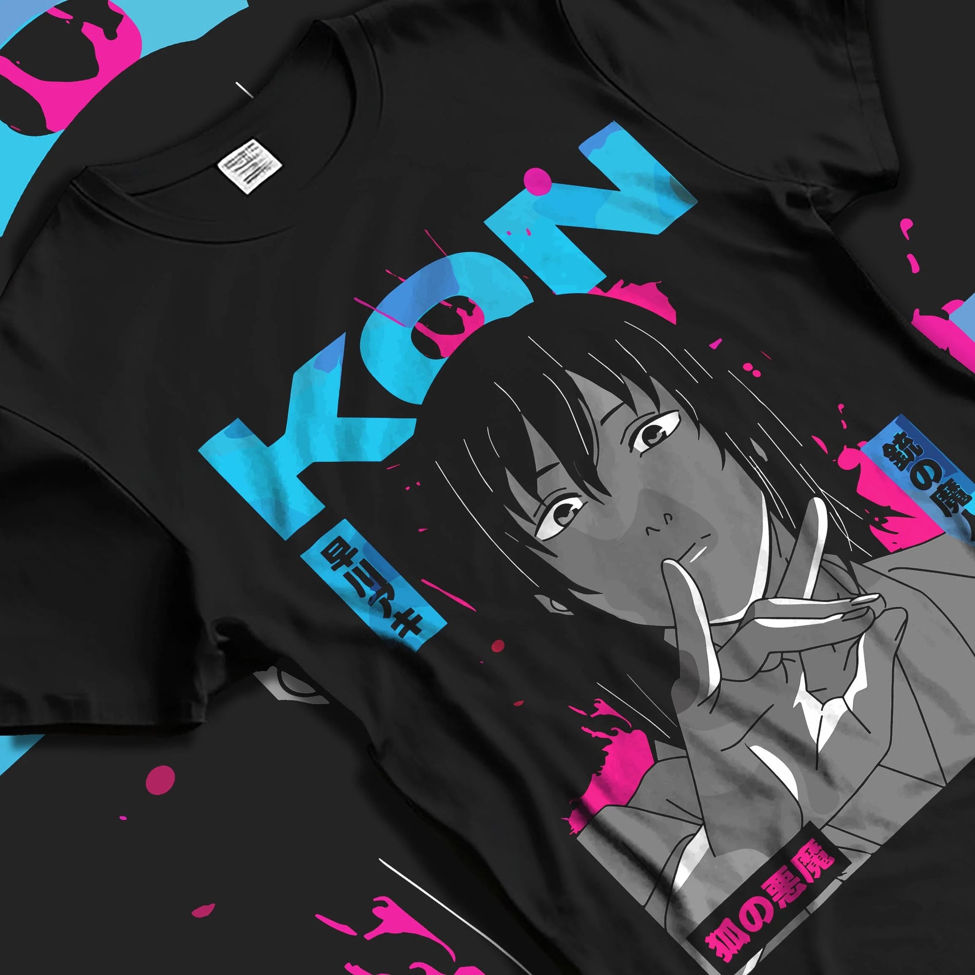 Black T-shirt laid flat with natural folds with Chainsaw Man Hoodie Aki Hayakawa Calm Determined Look graphic streetwear graphic.