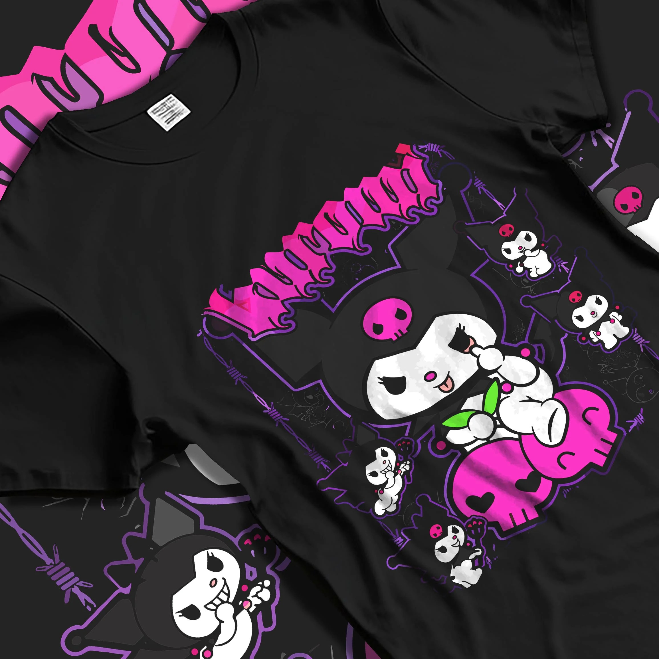 Black T-shirt laid flat with natural folds with Kaiju No. 8 Kafka Hibino Beast Awakening Hoodie graphic premium wear.