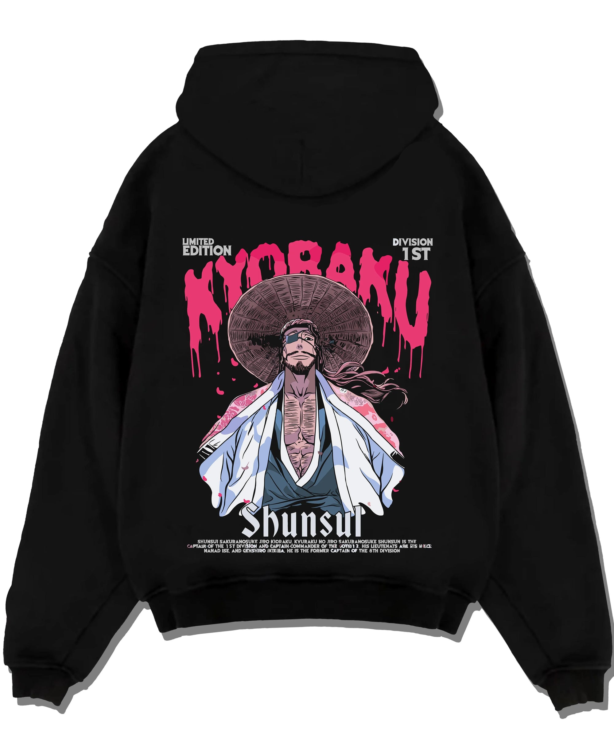 Black pullover hoodie laid flat with Kaiju No. 8 Defense Force Team Hoodie Tactical graphic premium wear.