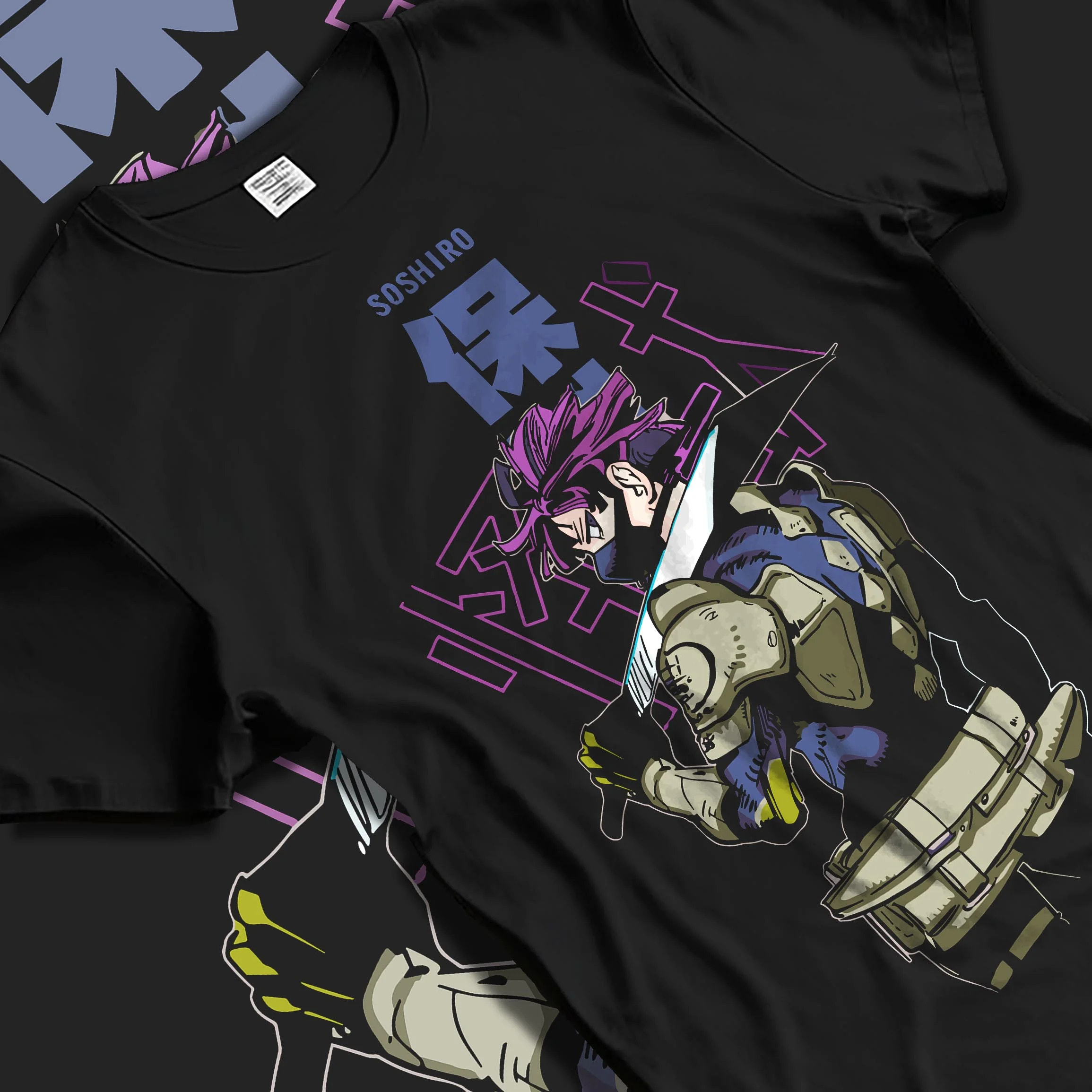 Black T-shirt laid flat with natural folds with Kaiju No. 8 Battle Stance Transformation Hoodie graphic streetwear graphic.