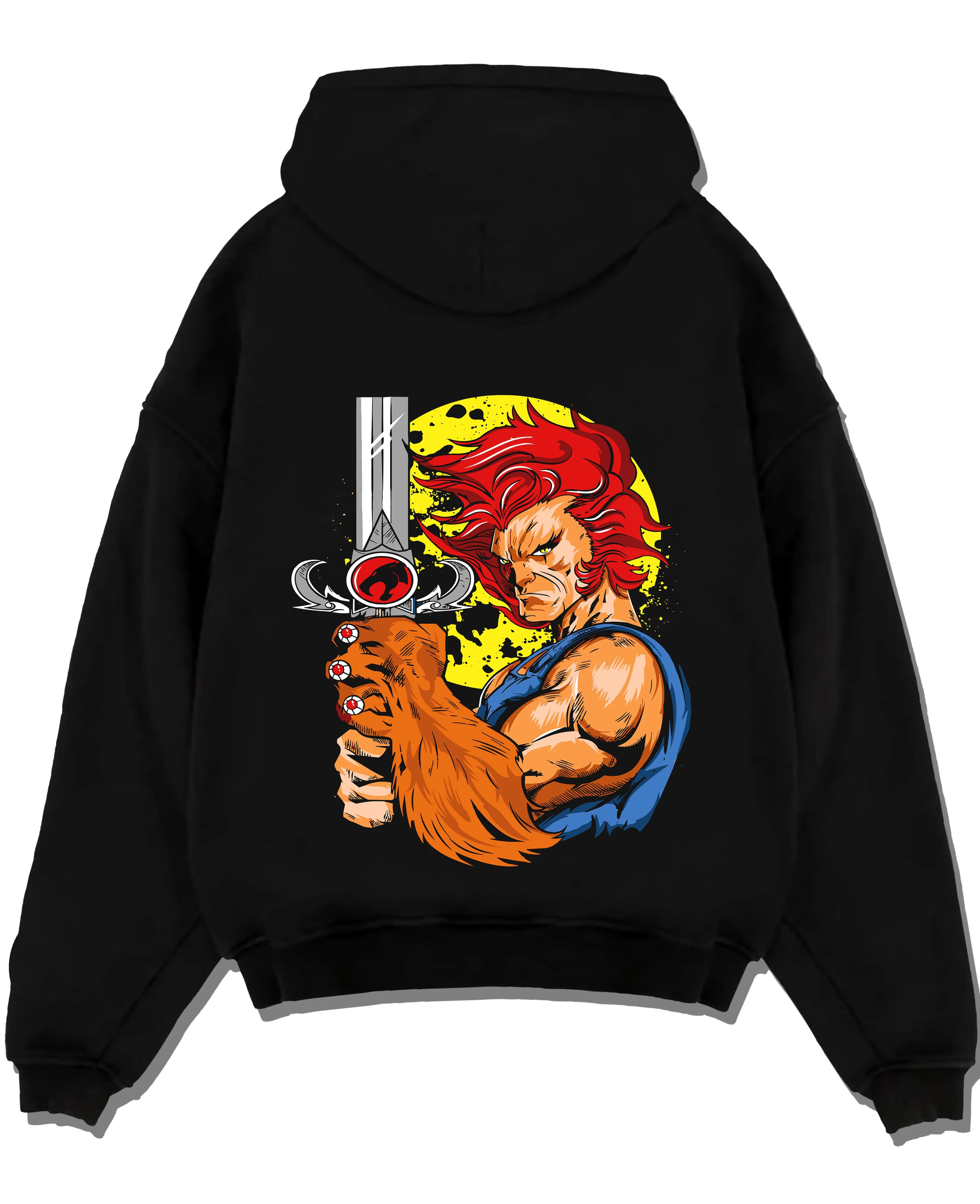 Black pullover hoodie laid flat with Kaiju No. 8 Squad Fighters Ready Hoodie Action graphic bold anime graphic.