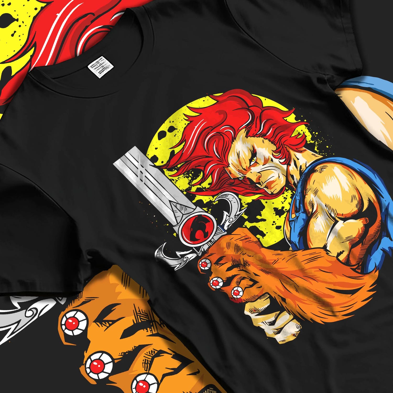 Black T-shirt laid flat with natural folds with Kaiju No. 8 Squad Fighters Ready Hoodie Action graphic bold anime graphic.