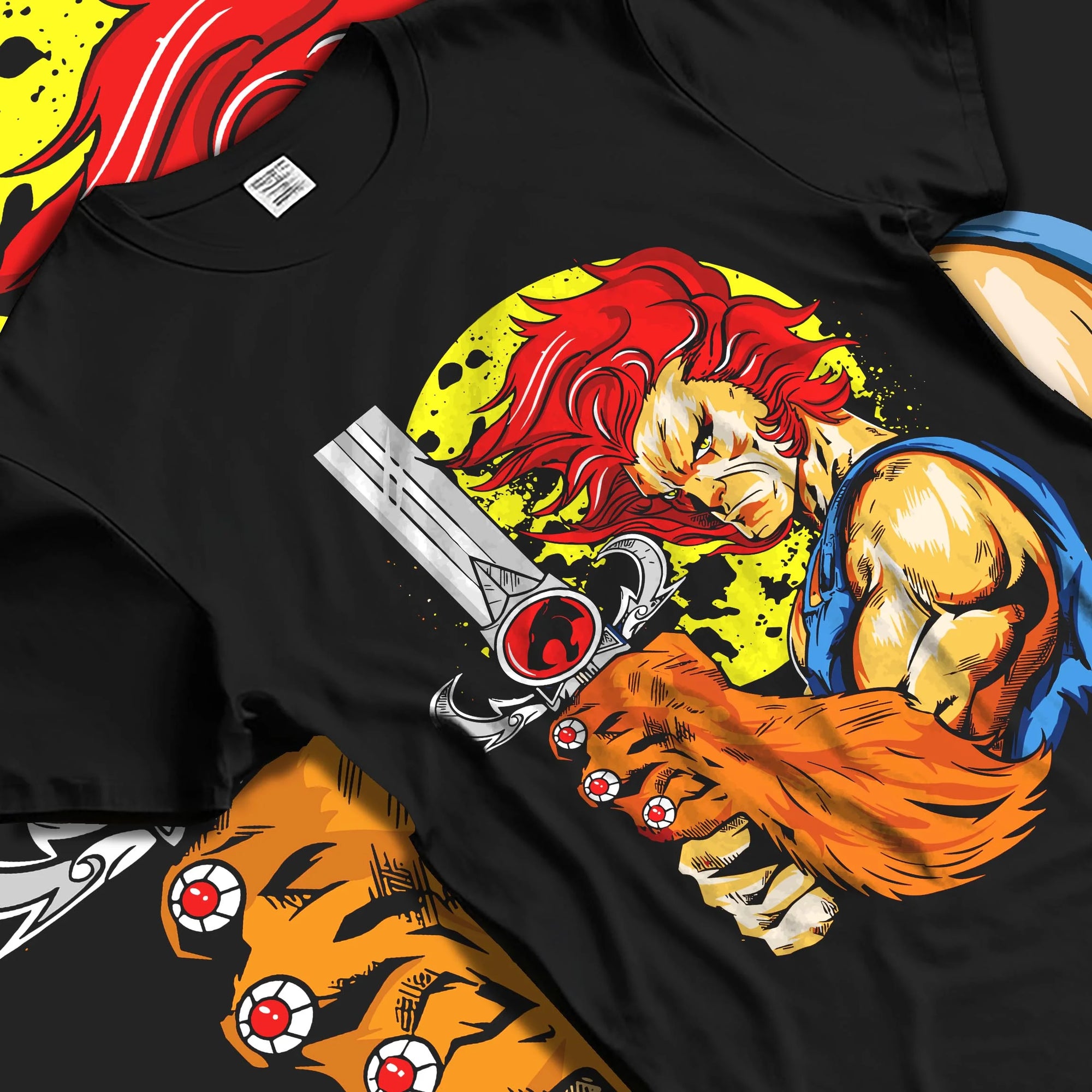 Black T-shirt laid flat with natural folds with Kaiju No. 8 Squad Fighters Ready Hoodie Action graphic bold anime graphic.