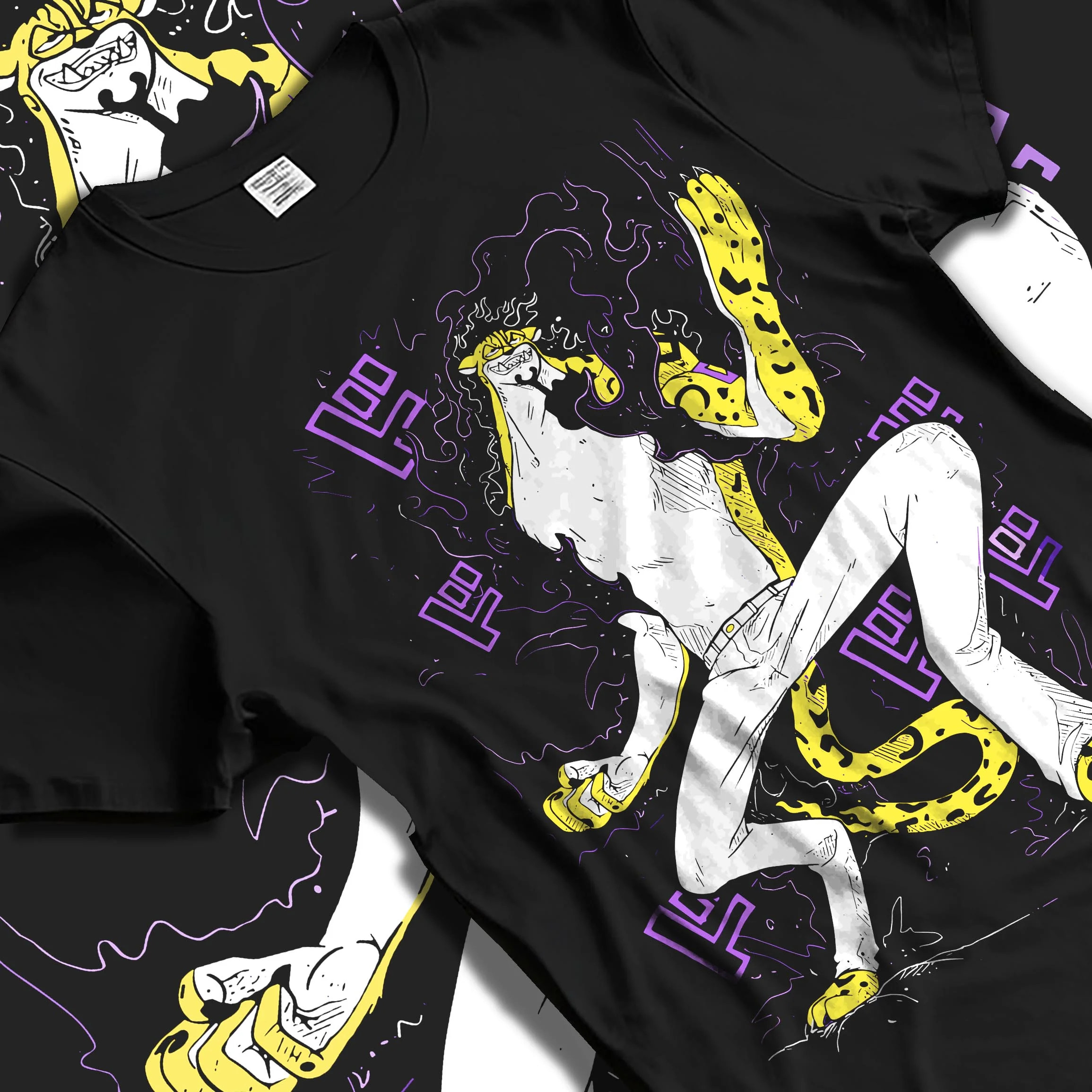 Black T-shirt laid flat with natural folds with Kaiju No. 8 Fiery Transformation Hoodie Heroic graphic streetwear graphic.