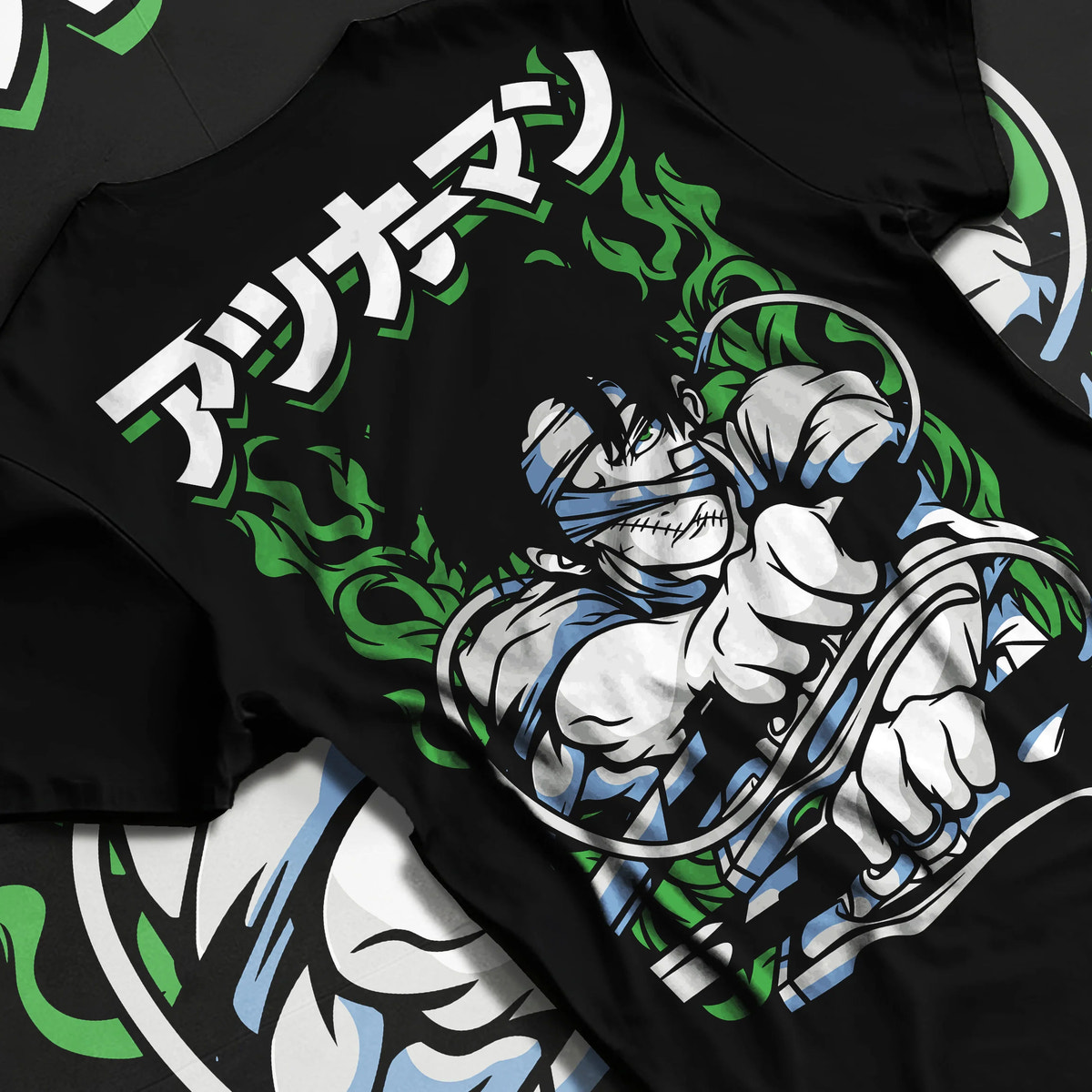 Black T-shirt flat back view showing Levi Ackerman from Attack on Titan: arms-folded Survey Corps portrait