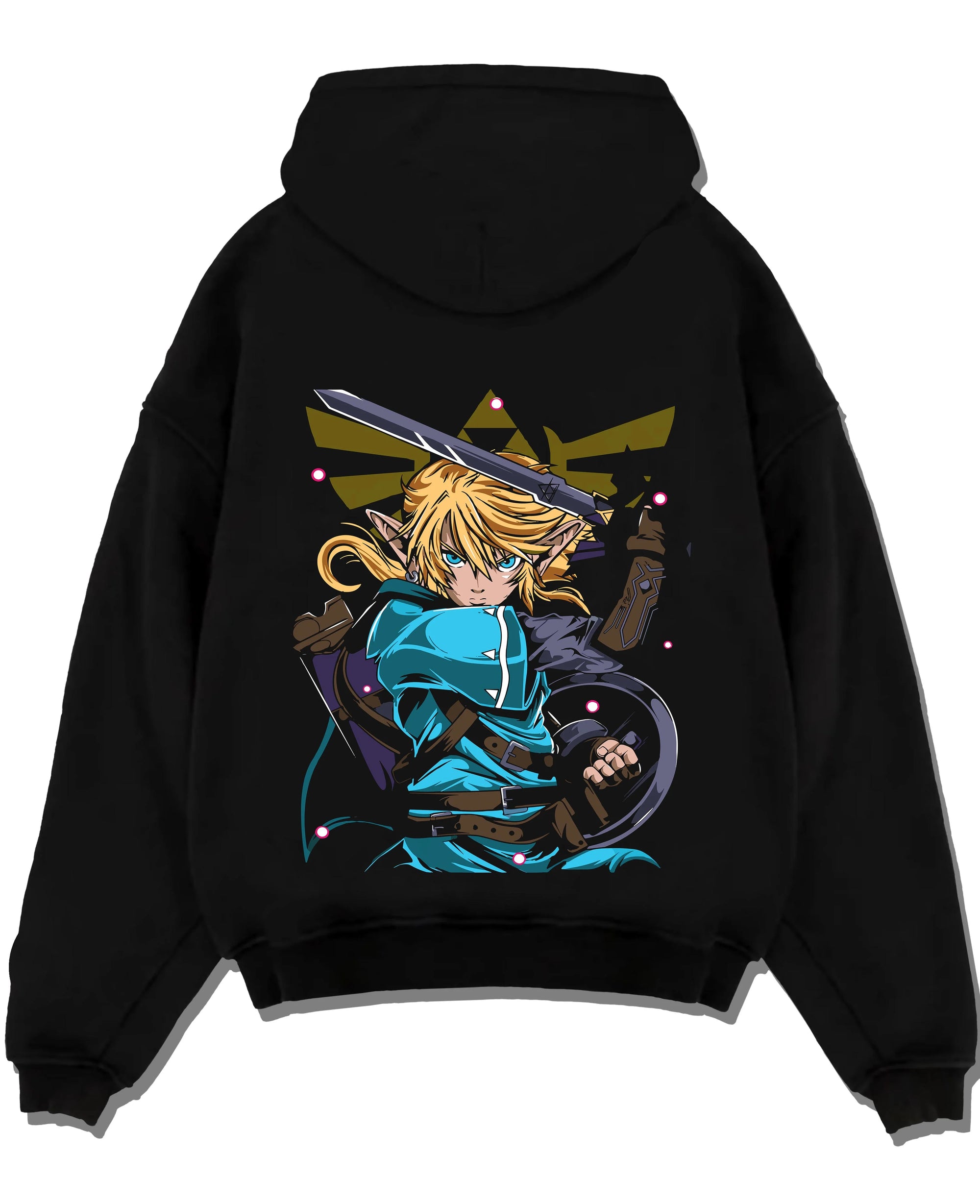 Black pullover hoodie laid flat with King of Fighters Ryo Sakazaki Hoodie Fight graphic bold anime graphic.