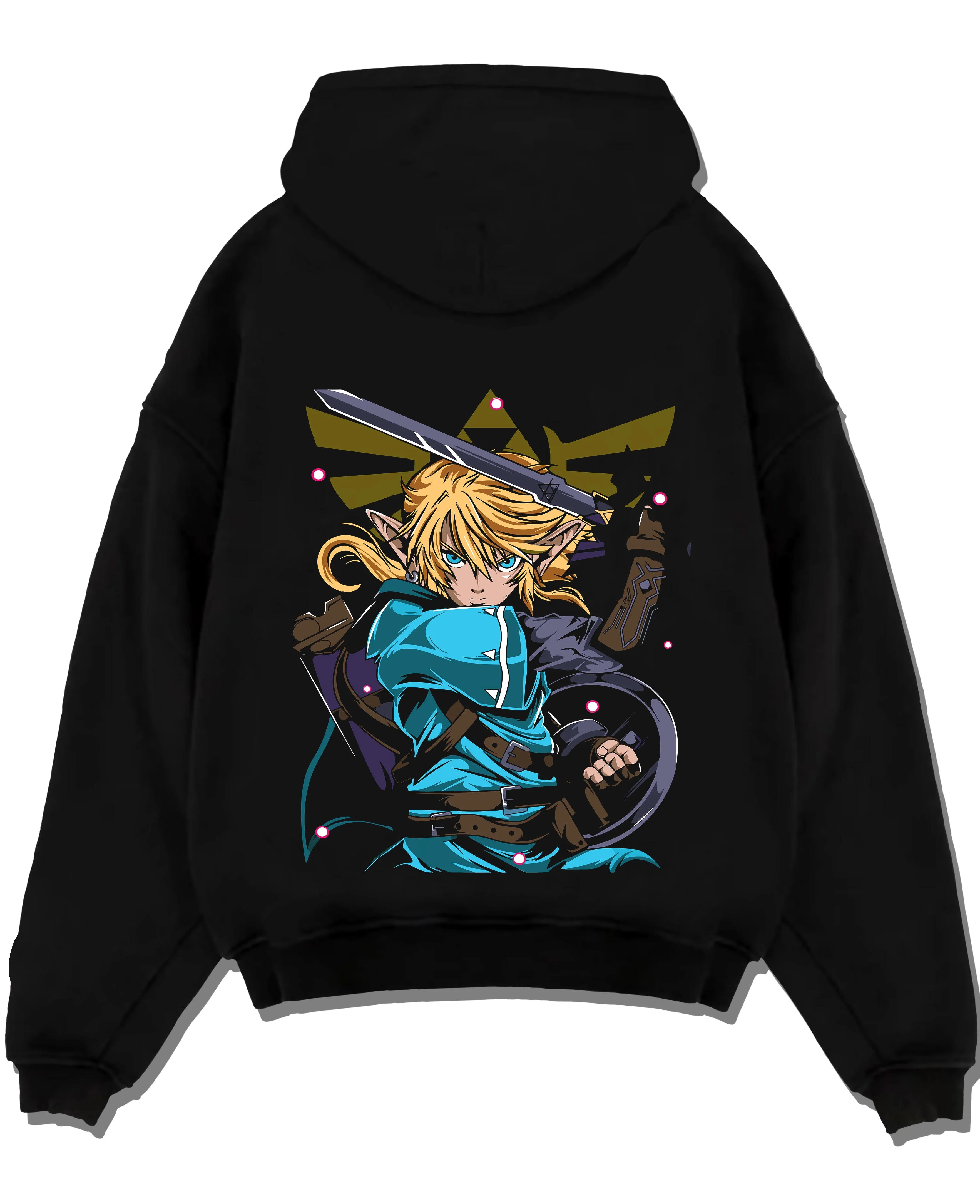 Black pullover hoodie laid flat with King of Fighters Ryo Sakazaki Hoodie Fight graphic bold anime graphic.