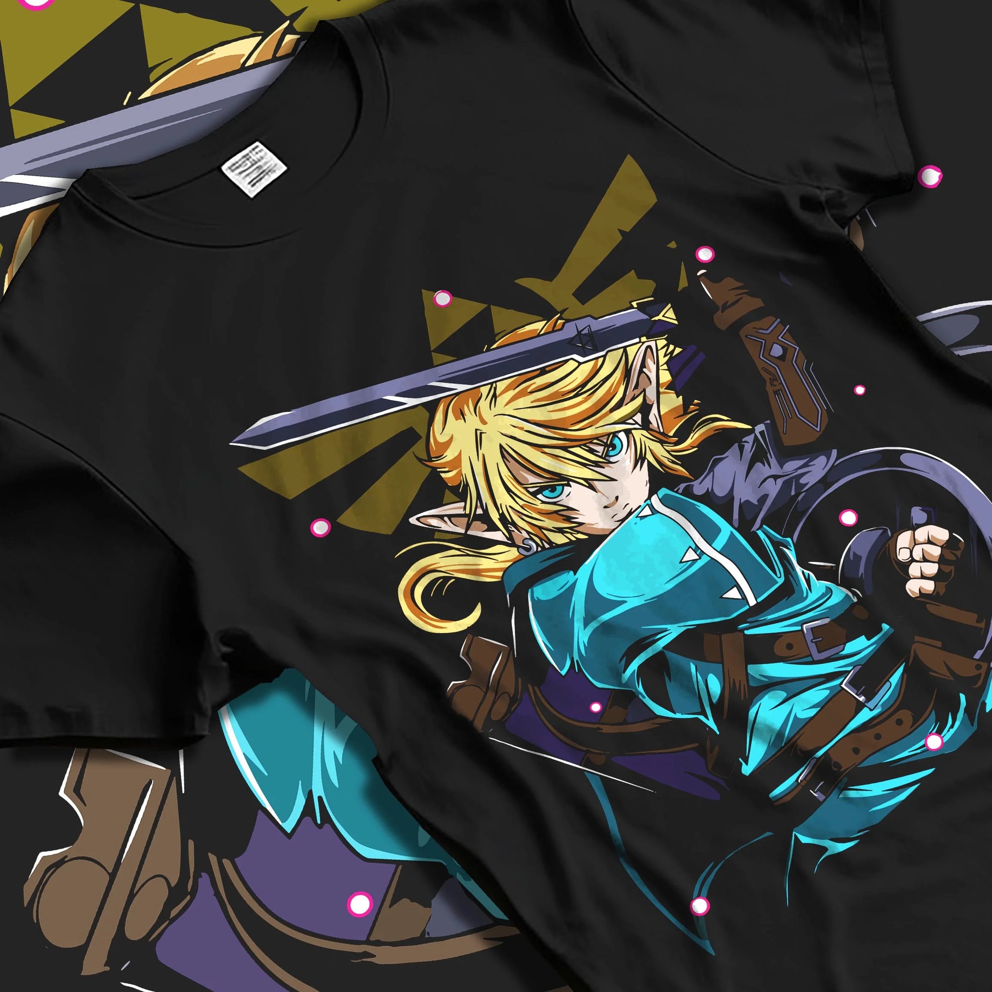 Black T-shirt laid flat with natural folds with King of Fighters Ryo Sakazaki Hoodie Fight graphic premium wear.