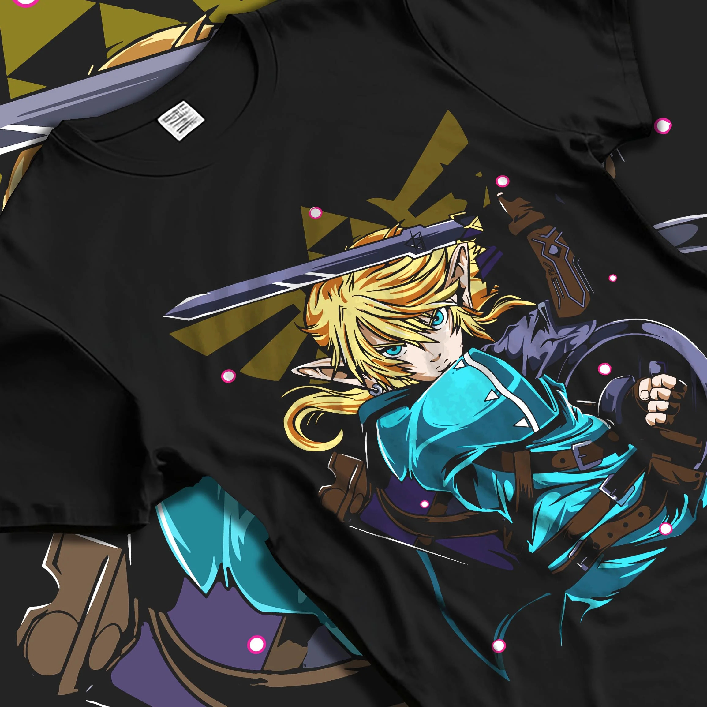 Black T-shirt laid flat with natural folds with King of Fighters Ryo Sakazaki Hoodie Fight graphic premium wear.