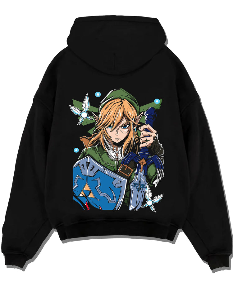 Black pullover hoodie laid flat with Demon Slayer Douma Eye Mask Hoodie Upper Moon graphic Douma anime design.