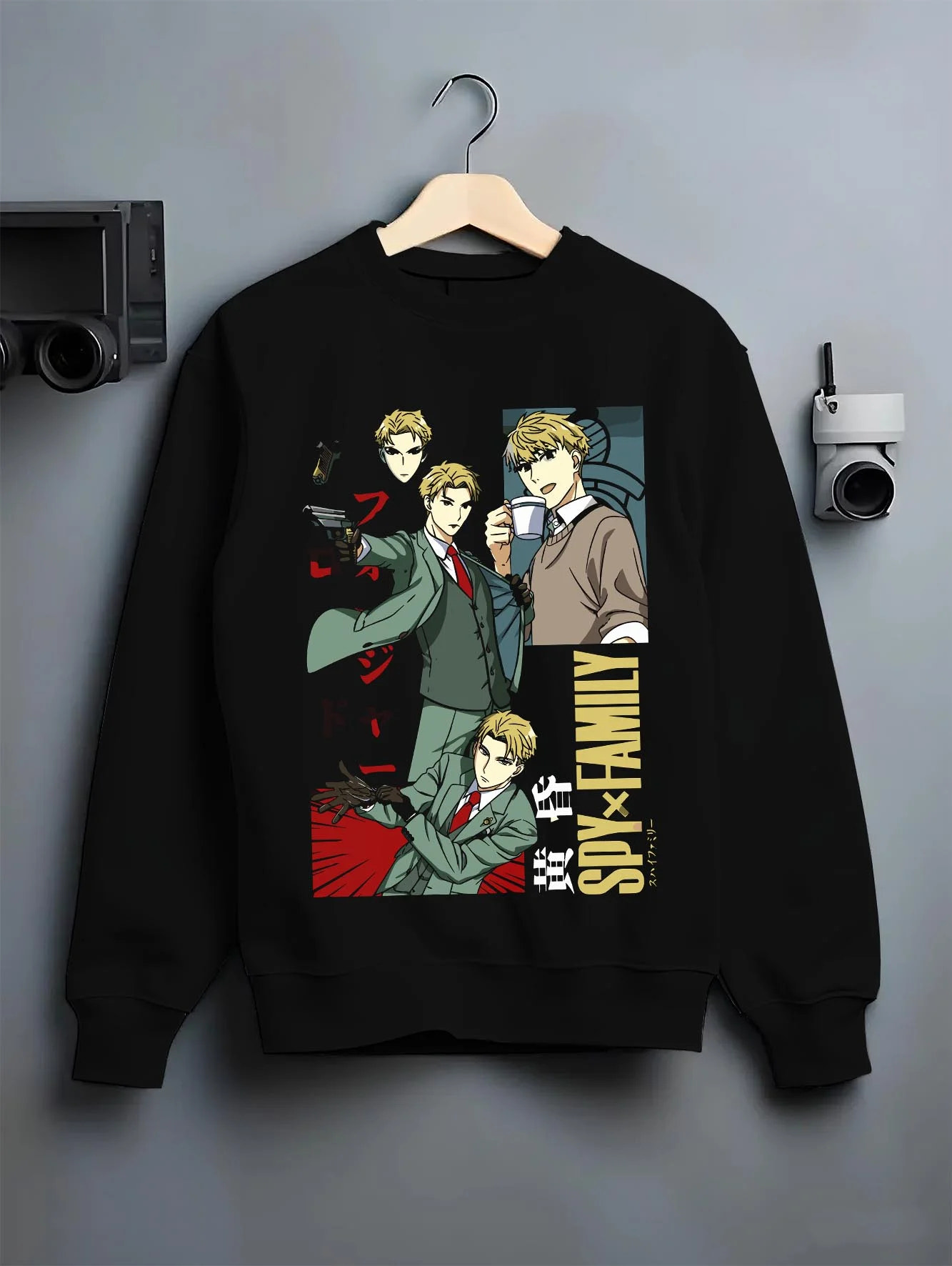 Black crewneck sweatshirt on hanger with Komi Can’t Communicate Shouko Komi Hoodie Uniform graphic premium wear.