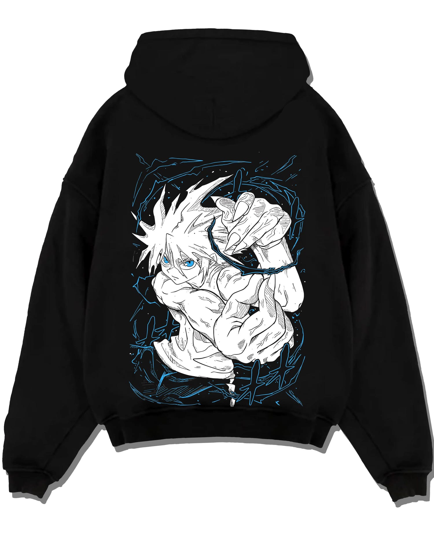 Black pullover hoodie laid flat with Chainsaw Man Aki Hayakawa Sword Spirit Hoodie graphic premium wear.