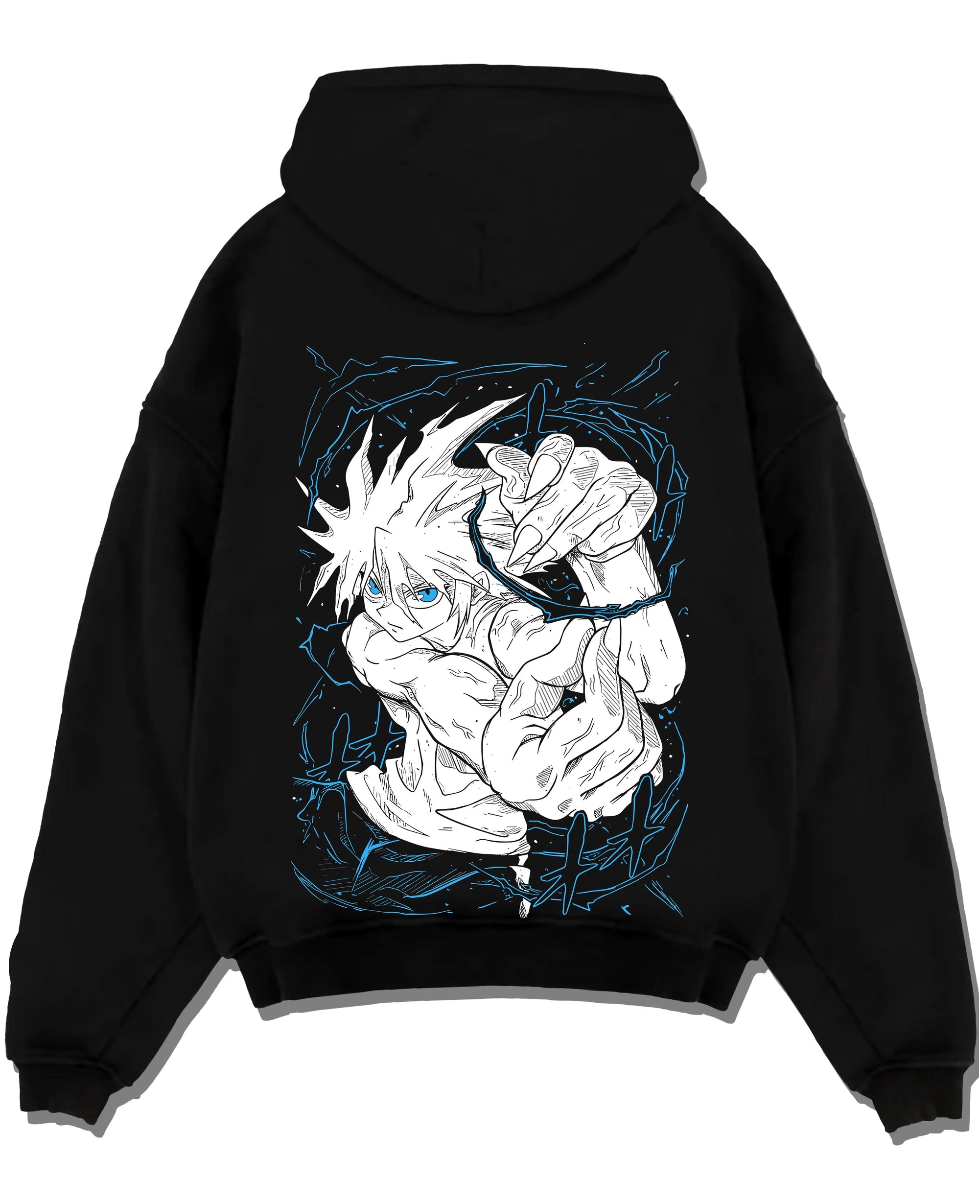 Black pullover hoodie laid flat with Chainsaw Man Aki Hayakawa Sword Spirit Hoodie graphic premium wear.