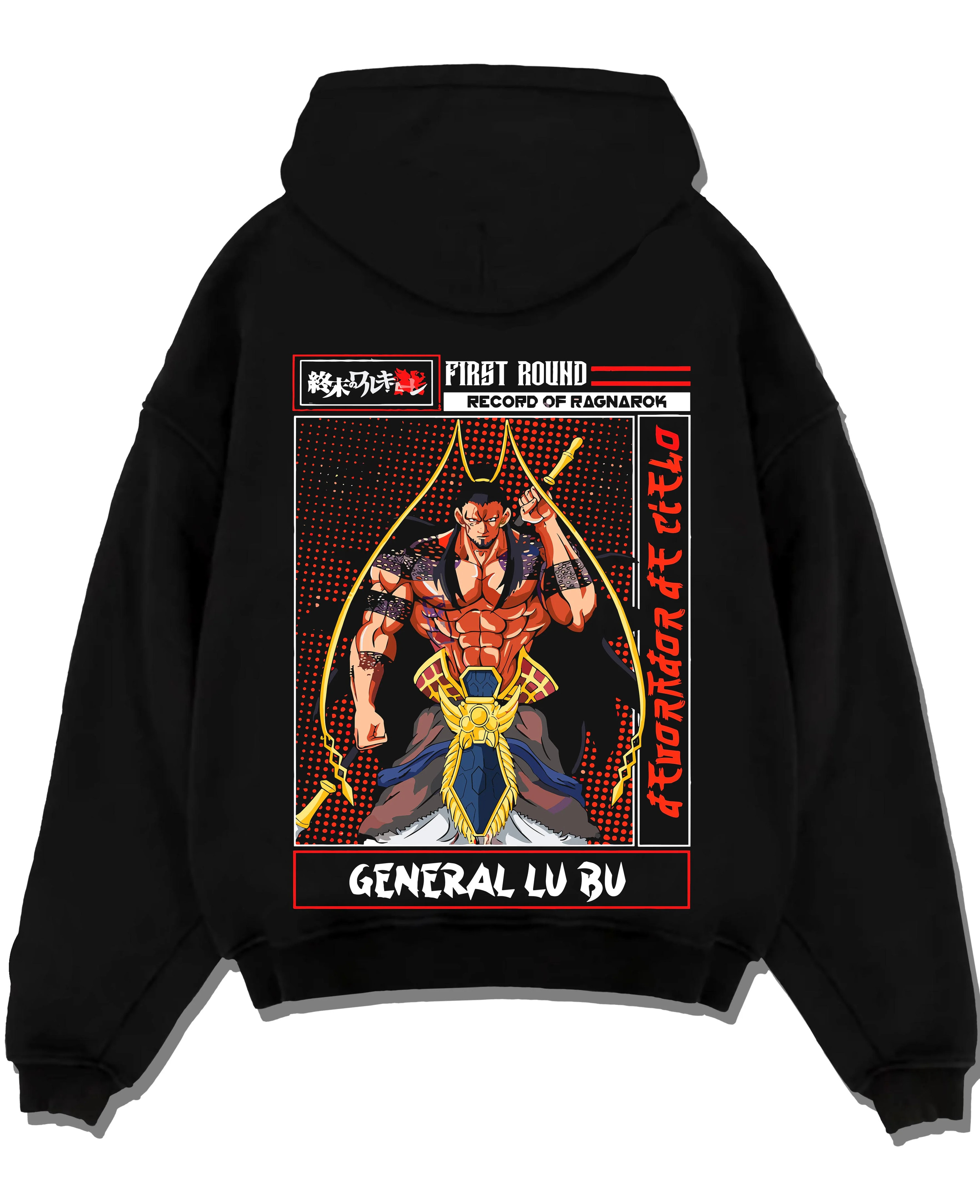 Black pullover hoodie laid flat with Chainsaw Man Aki Hayakawa Devil Contract Hoodie graphic streetwear graphic.