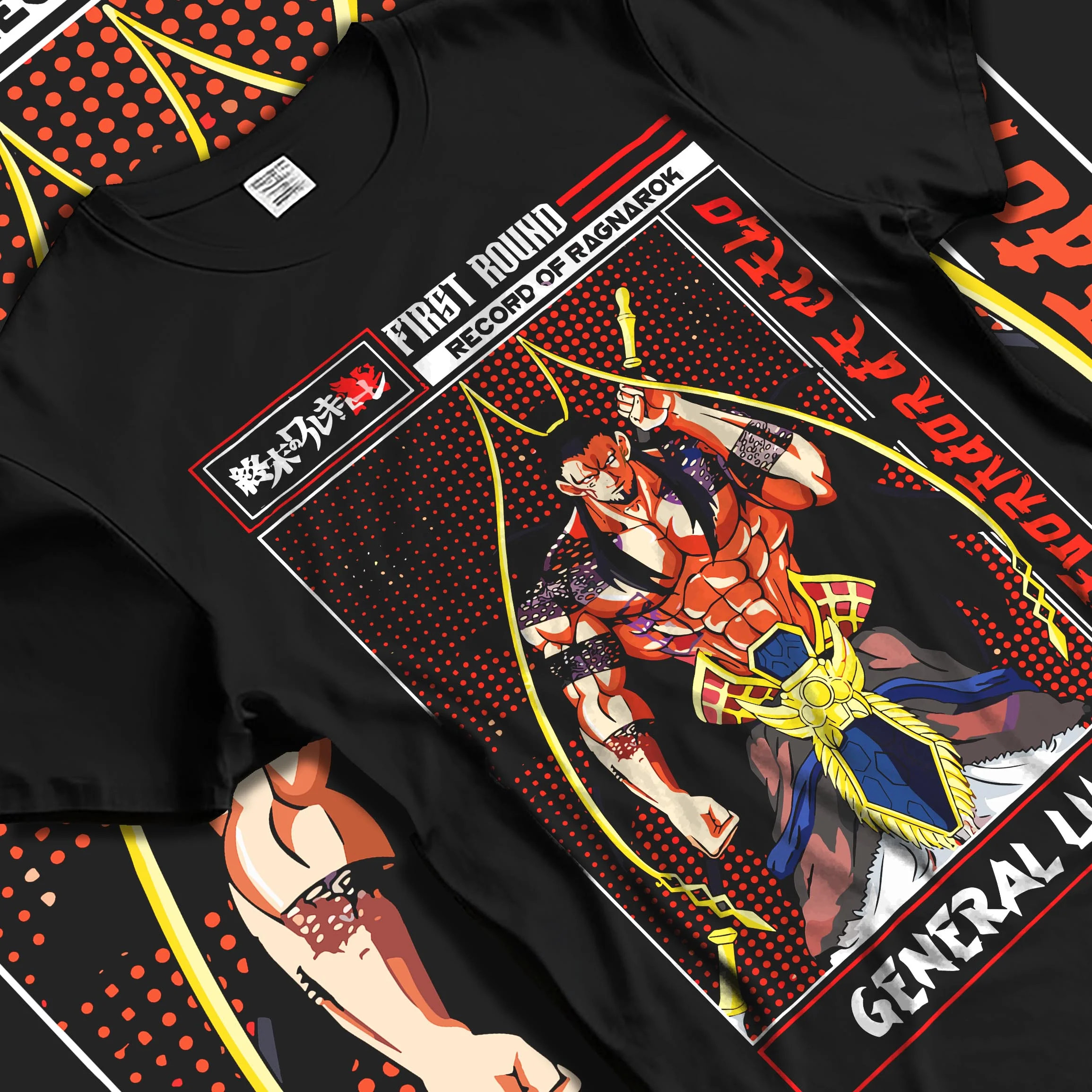 Black T-shirt laid flat with natural folds with Chainsaw Man Aki Hayakawa Devil Contract Hoodie graphic streetwear graphic.