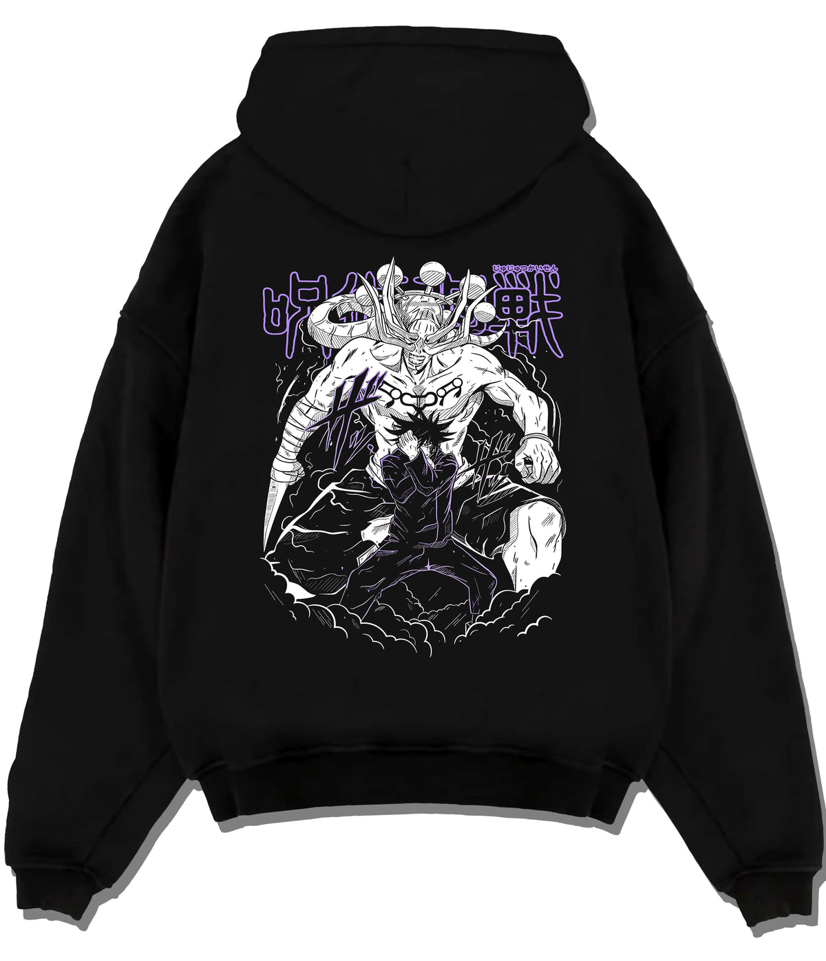 Black hoodie flat back view showing Megumi Fushiguro / Mahoraga from Jujutsu Kaisen: summoning scene