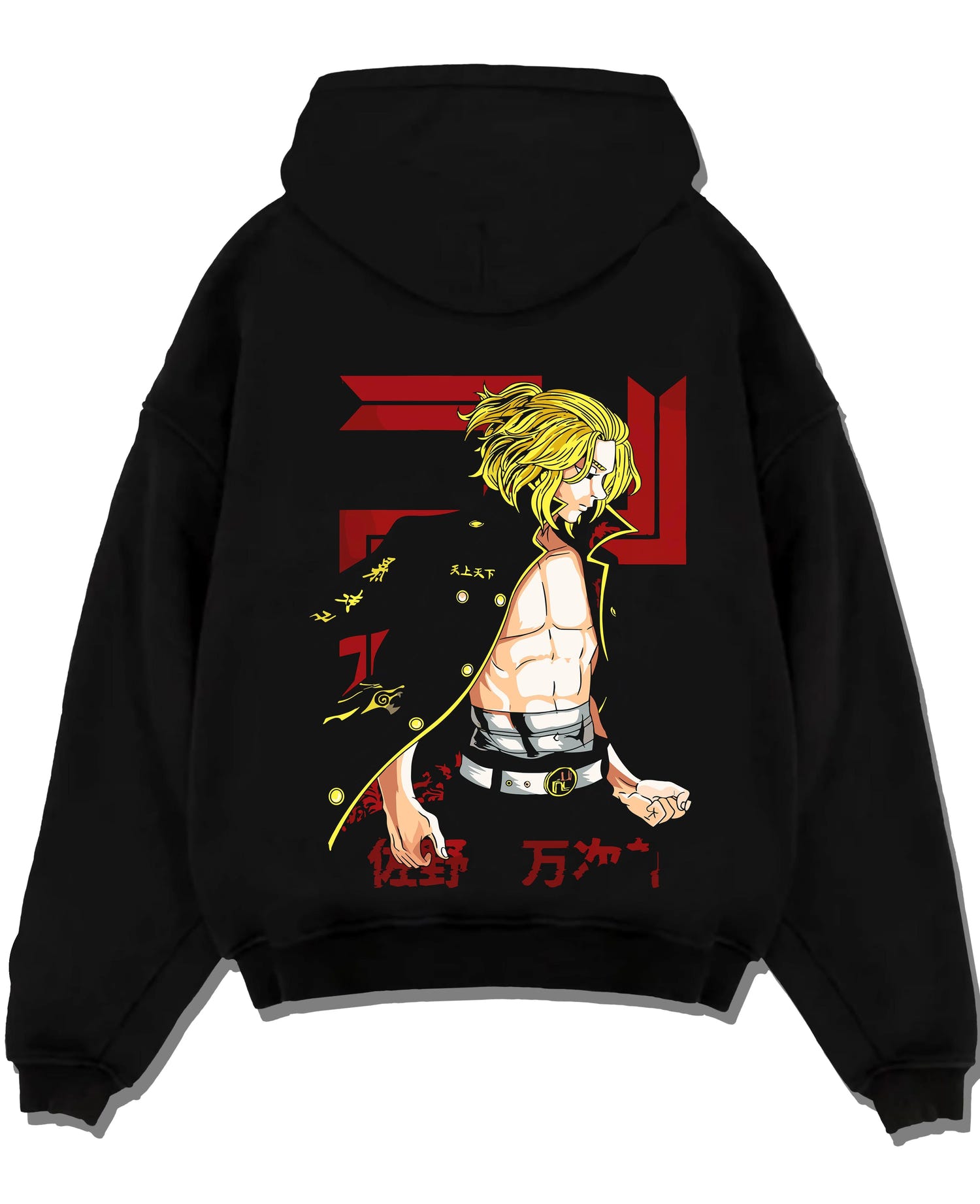 Black pullover hoodie laid flat with Mikey Hoodie Tokyo Revengers TV Anime Edition graphic bold anime graphic.
