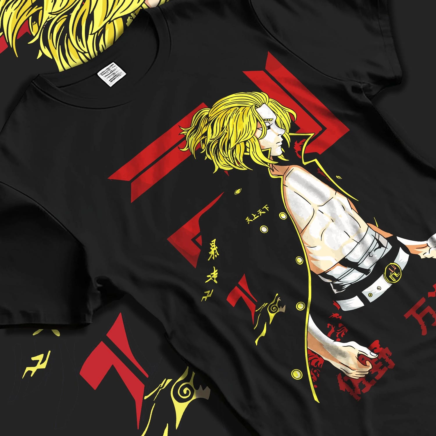 Black T-shirt laid flat with natural folds with Mikey Hoodie Tokyo Revengers TV Anime Edition graphic bold anime graphic.
