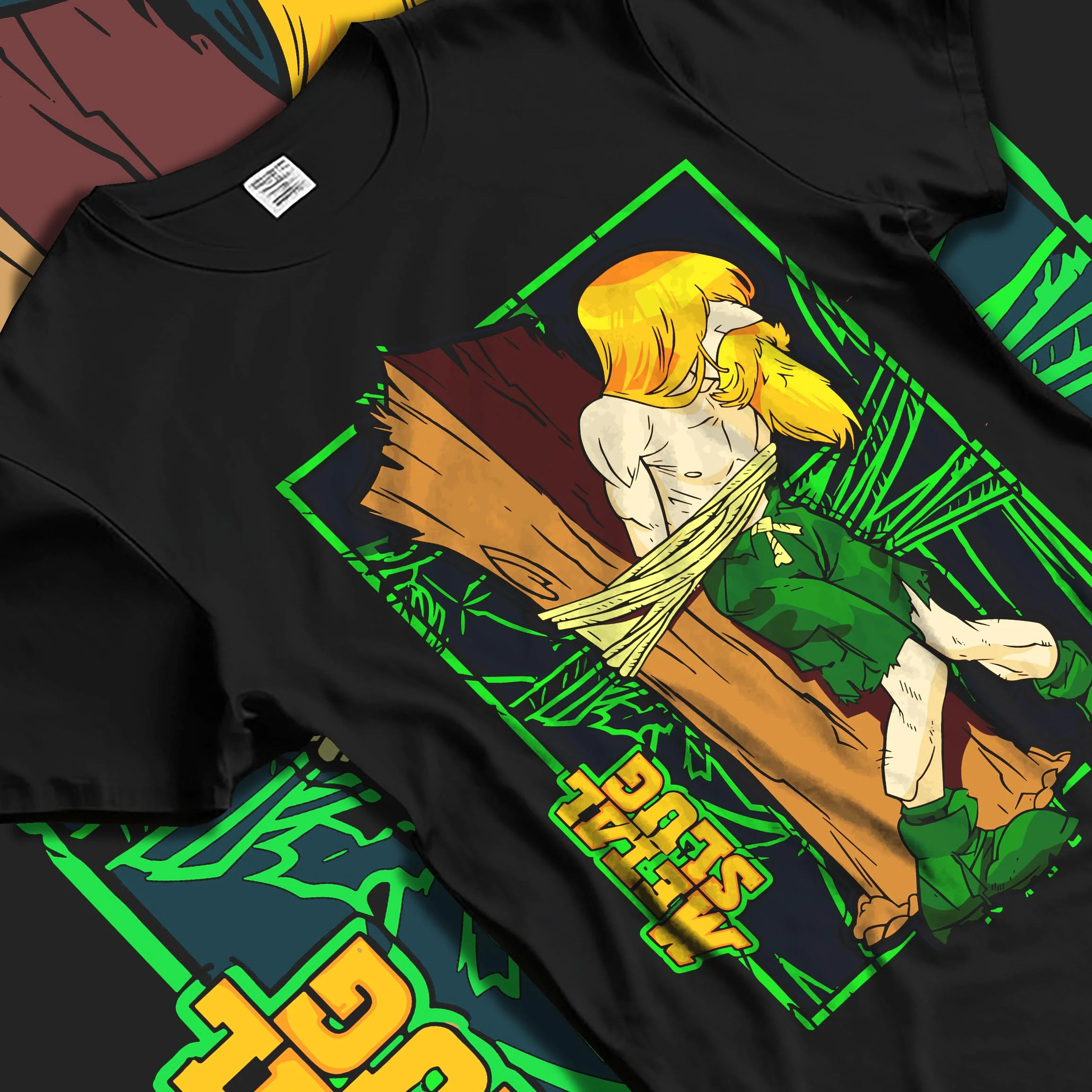 Black T-shirt laid flat with natural folds with Metal Slug Hoodie Classic Game Retro Capture graphic streetwear graphic.