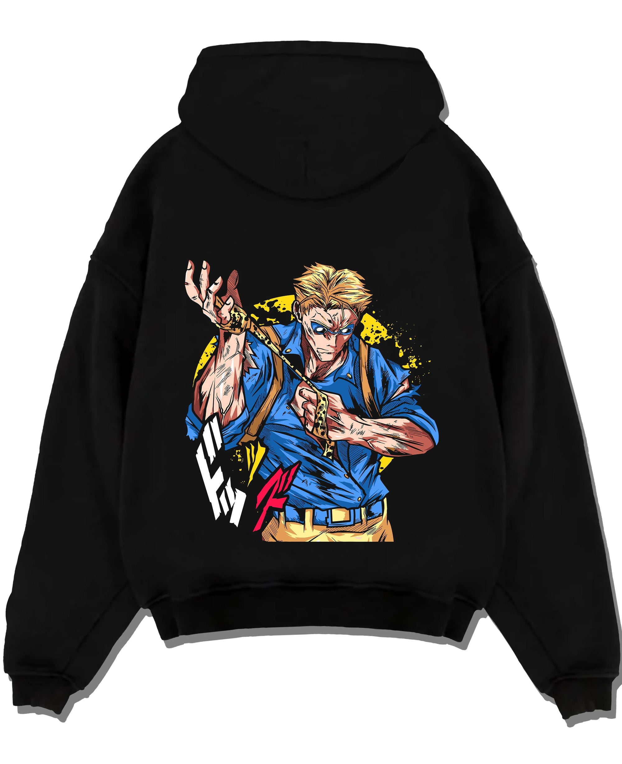 Black pullover hoodie laid flat with Joseph Joestar Hoodie JoJo’s Bizarre Adventure graphic streetwear graphic.
